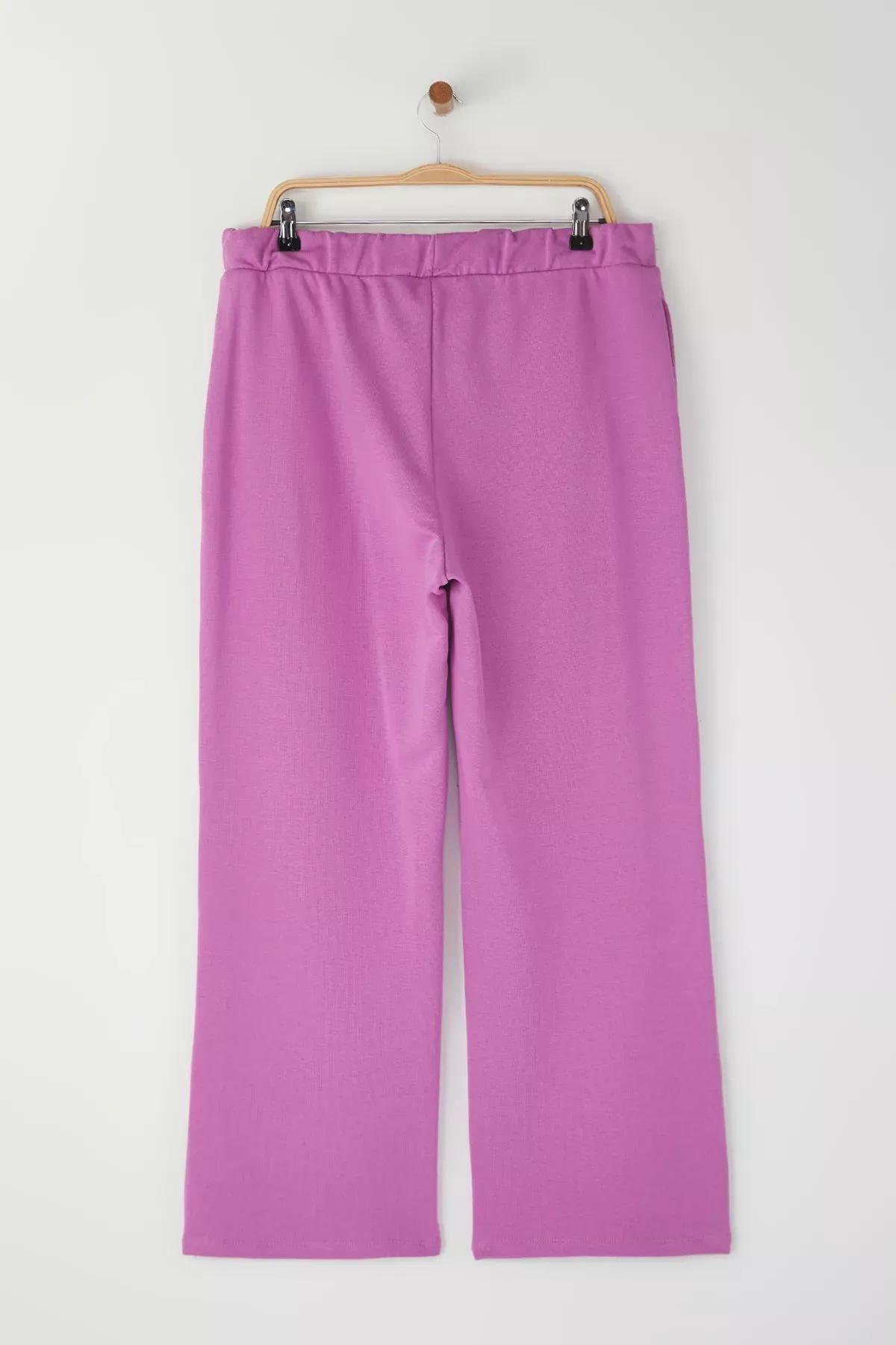 Purple Wide Leg Knit Sweatpants, , large image number 7