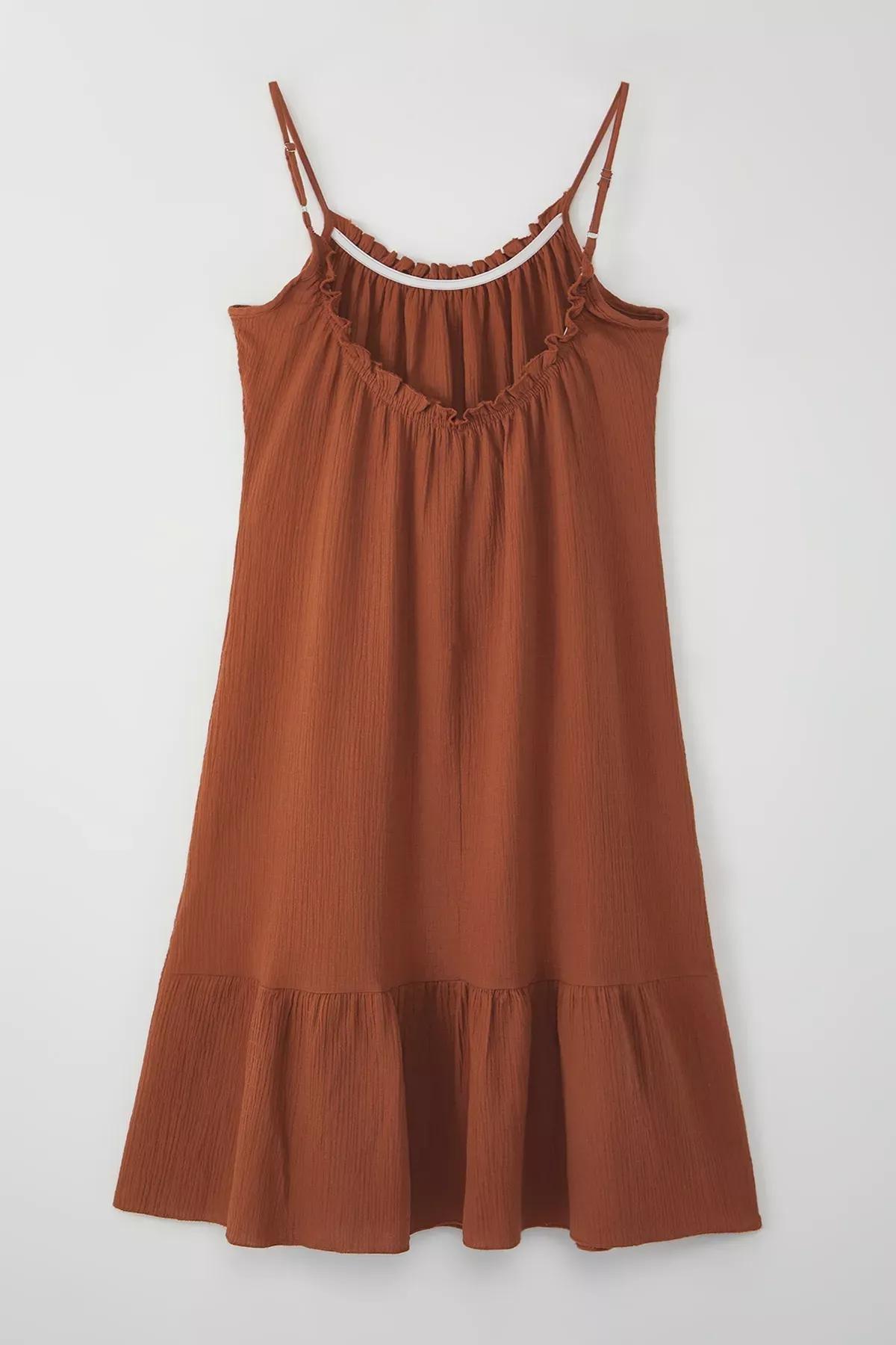 Red Muslin Textured Strappy Maxi Dress, Tile, large image number 6
