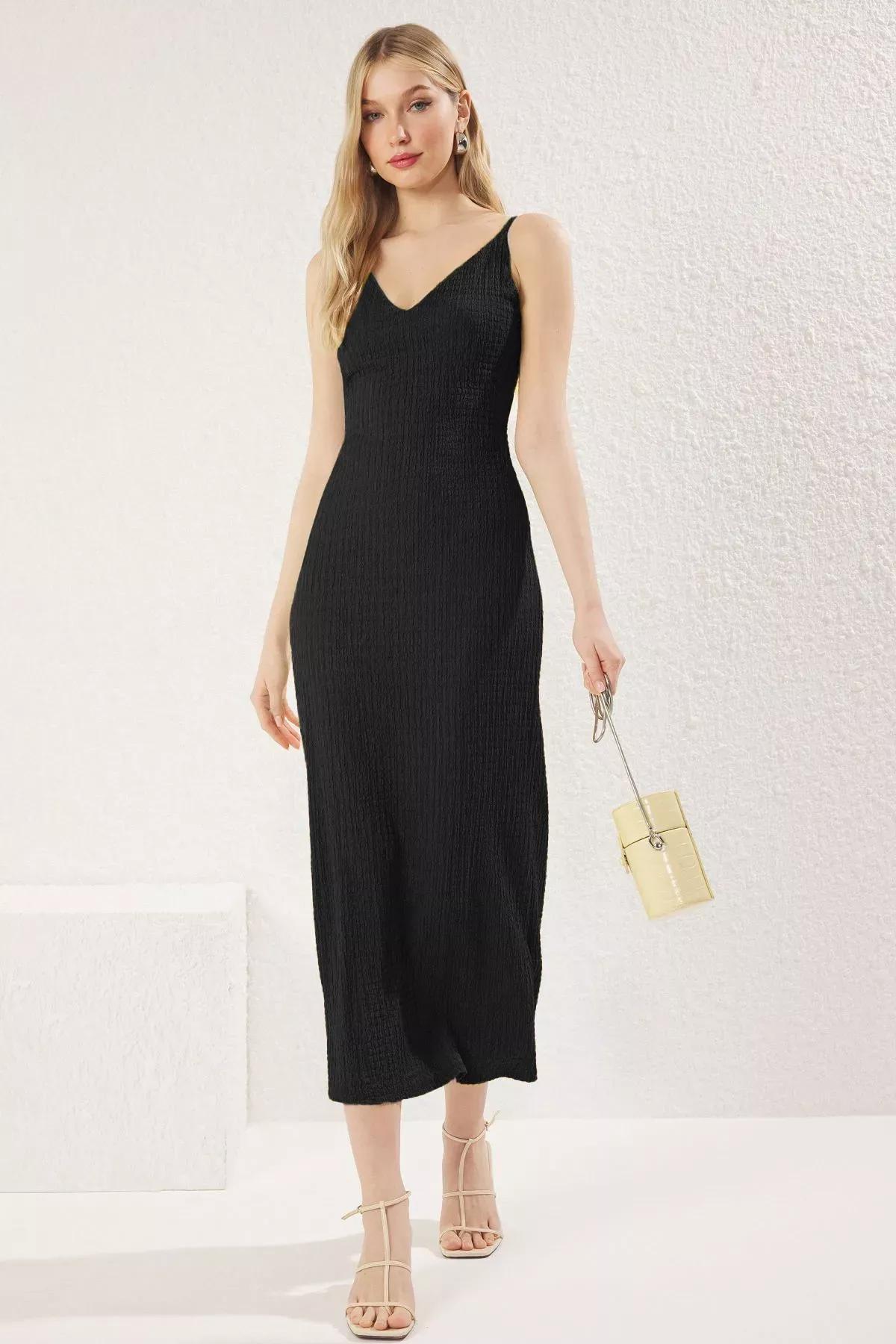 Black Plain Backless Max Dress, , large image number 0