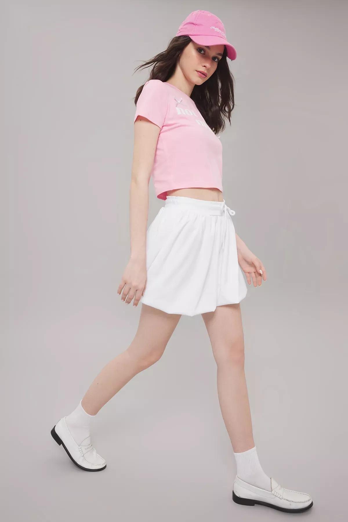 White Lace-Up Balloon Mini Skirt, , large image number 0