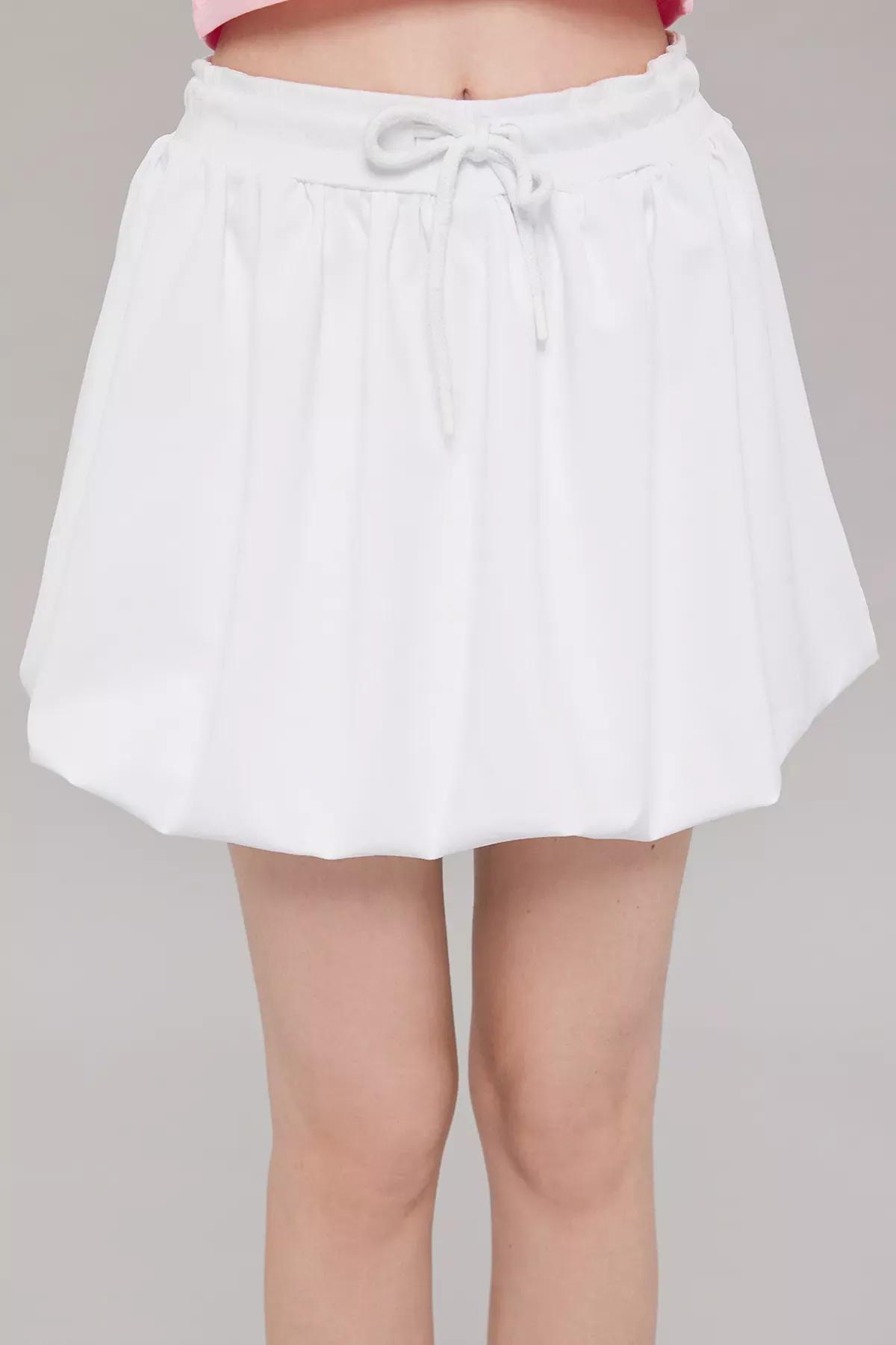 White Lace-Up Balloon Mini Skirt, , large image number 2