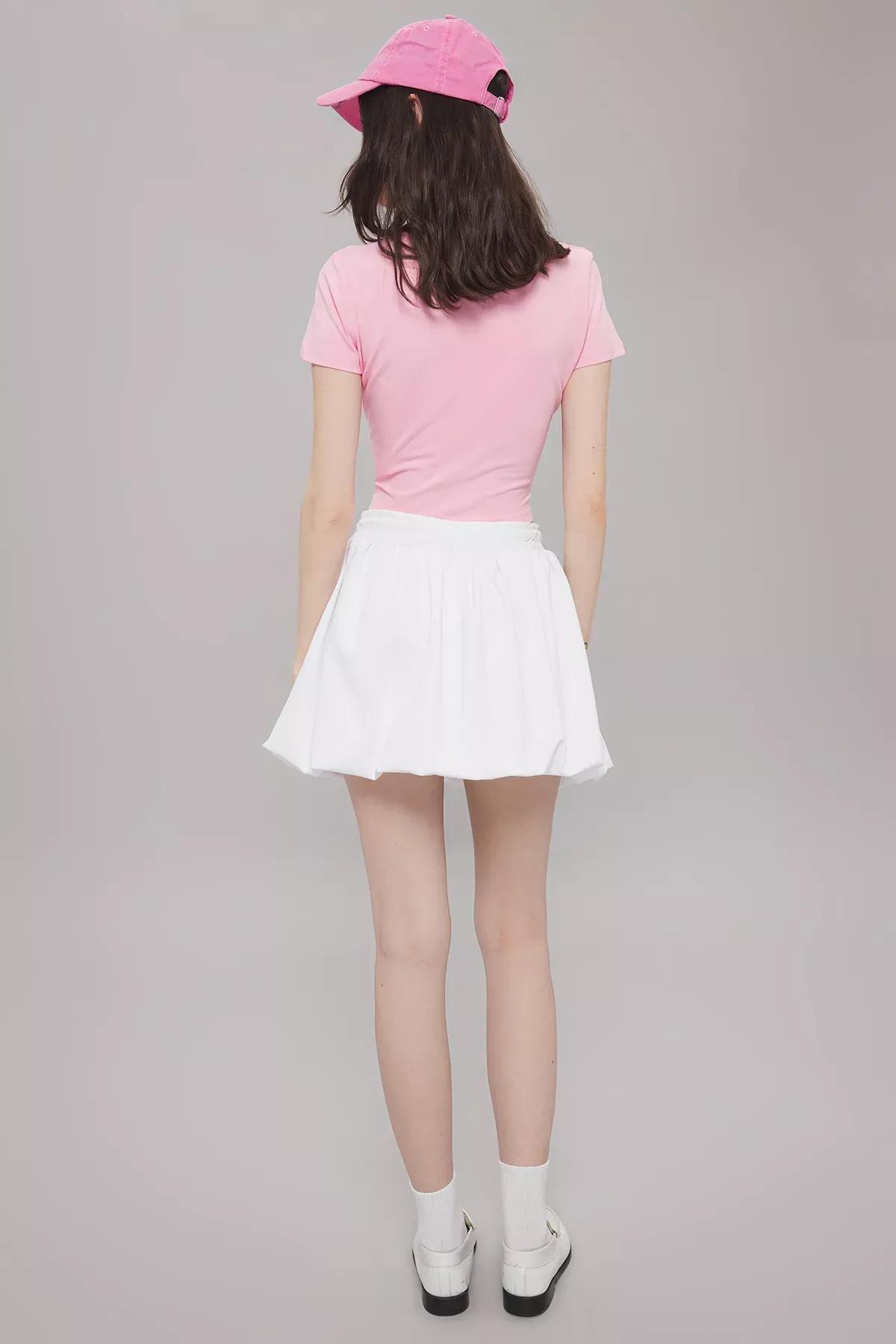 White Lace-Up Balloon Mini Skirt, , large image number 3