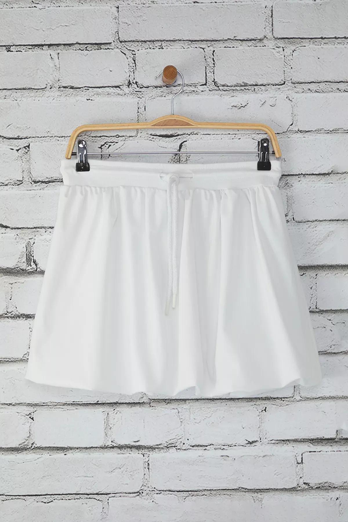 White Lace-Up Balloon Mini Skirt, , large image number 4