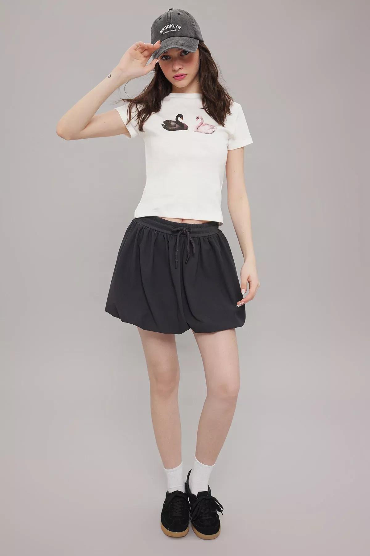 Grey Lace-Up Waist Balloon Mini Skirt, , large image number 0