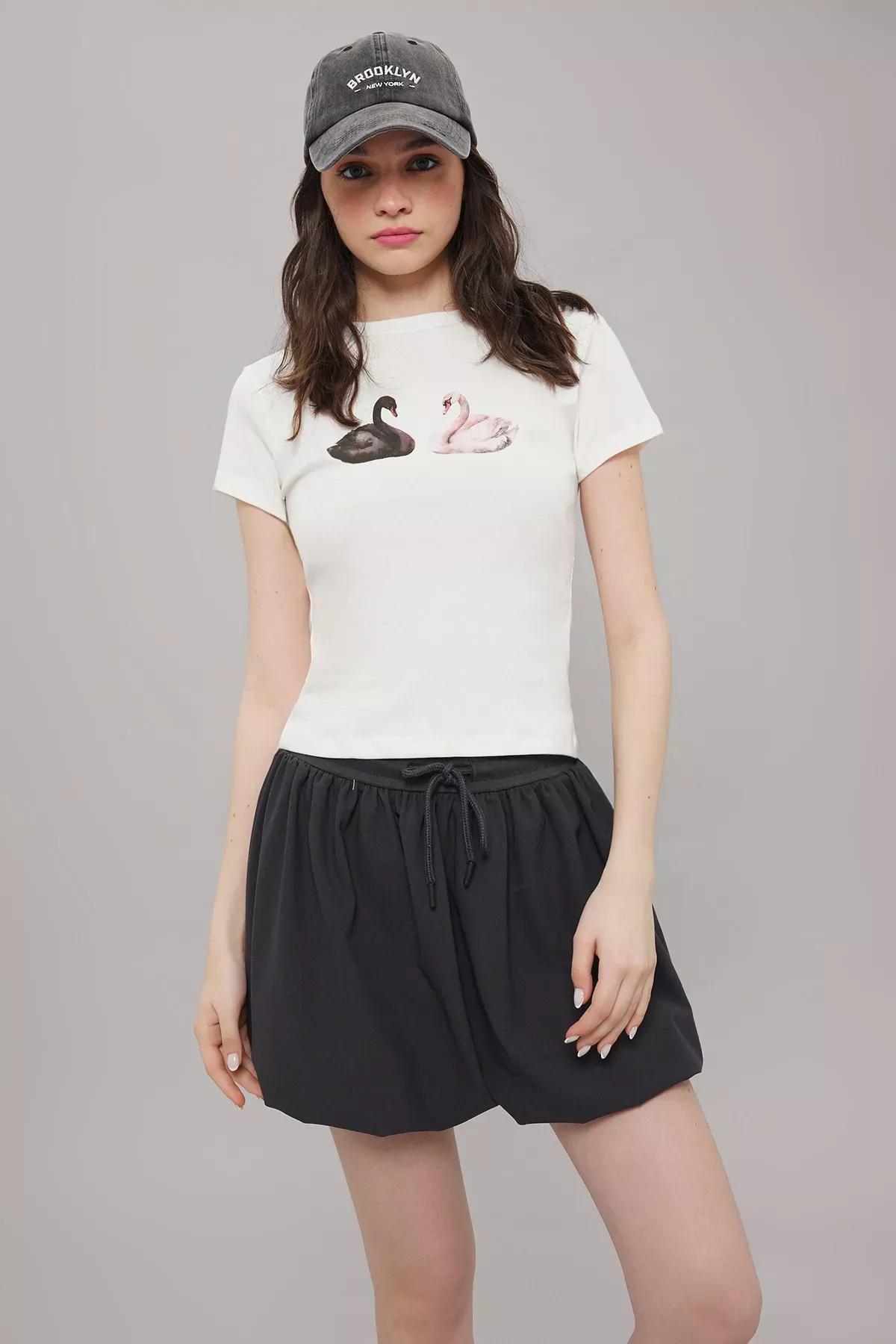 Grey Lace-Up Waist Balloon Mini Skirt, , large image number 1