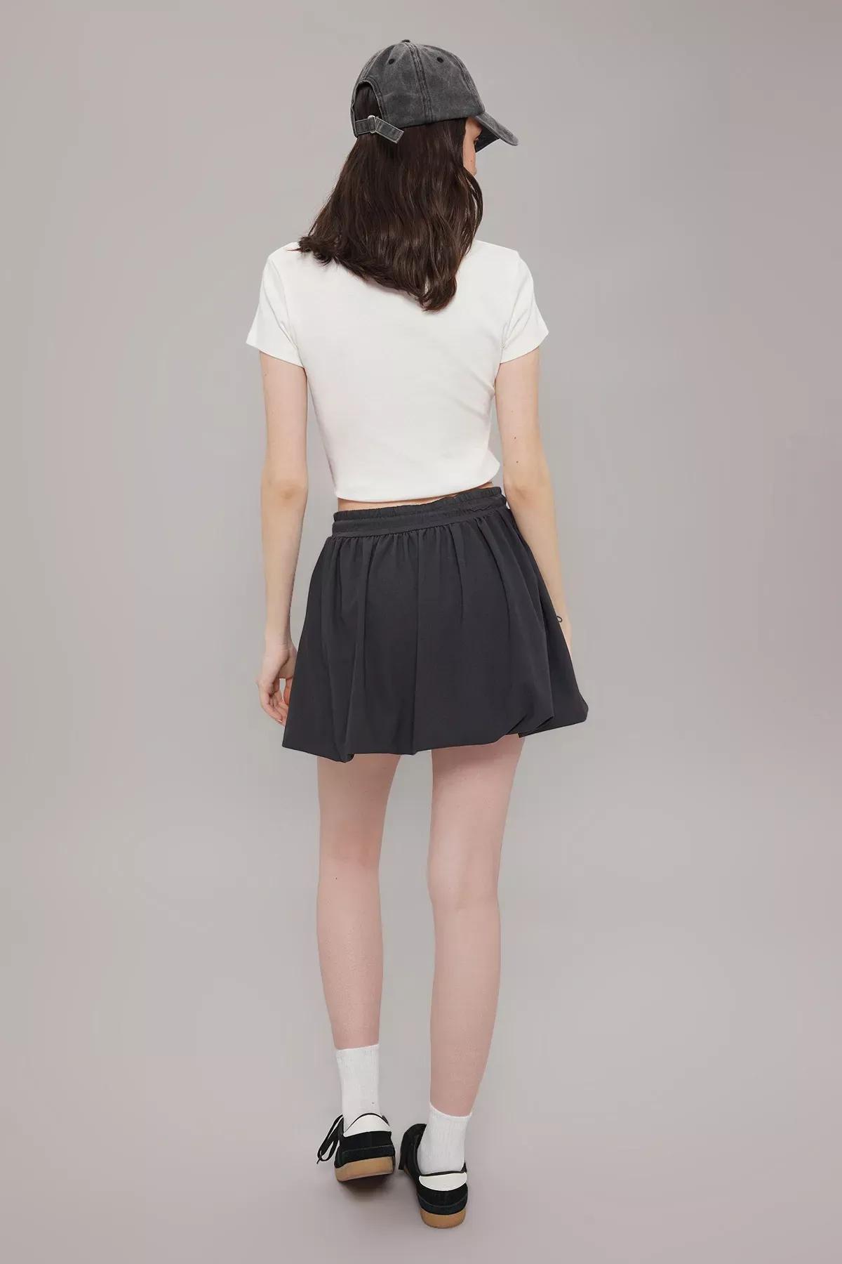 Grey Lace-Up Waist Balloon Mini Skirt, , large image number 3
