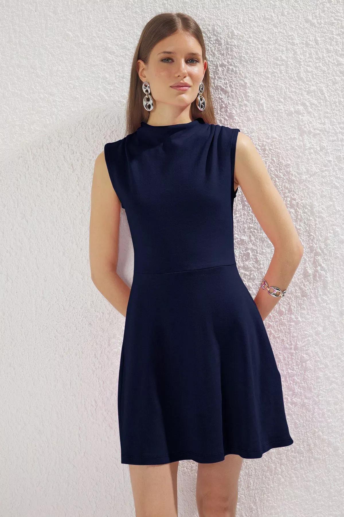 Navy Skater Mini Knitted Dress, Navy blue, large image number 1