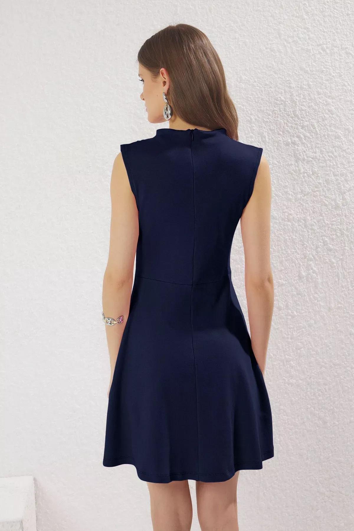Navy Skater Mini Knitted Dress, Navy blue, large image number 3