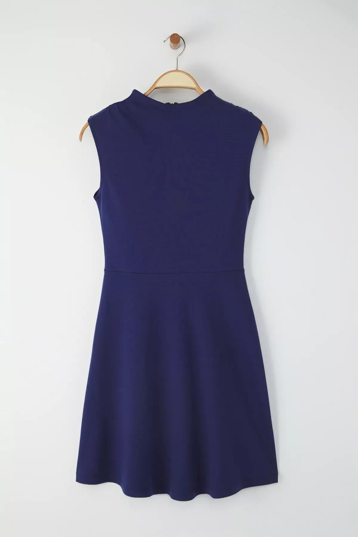 Navy Skater Mini Knitted Dress, Navy blue, large image number 4