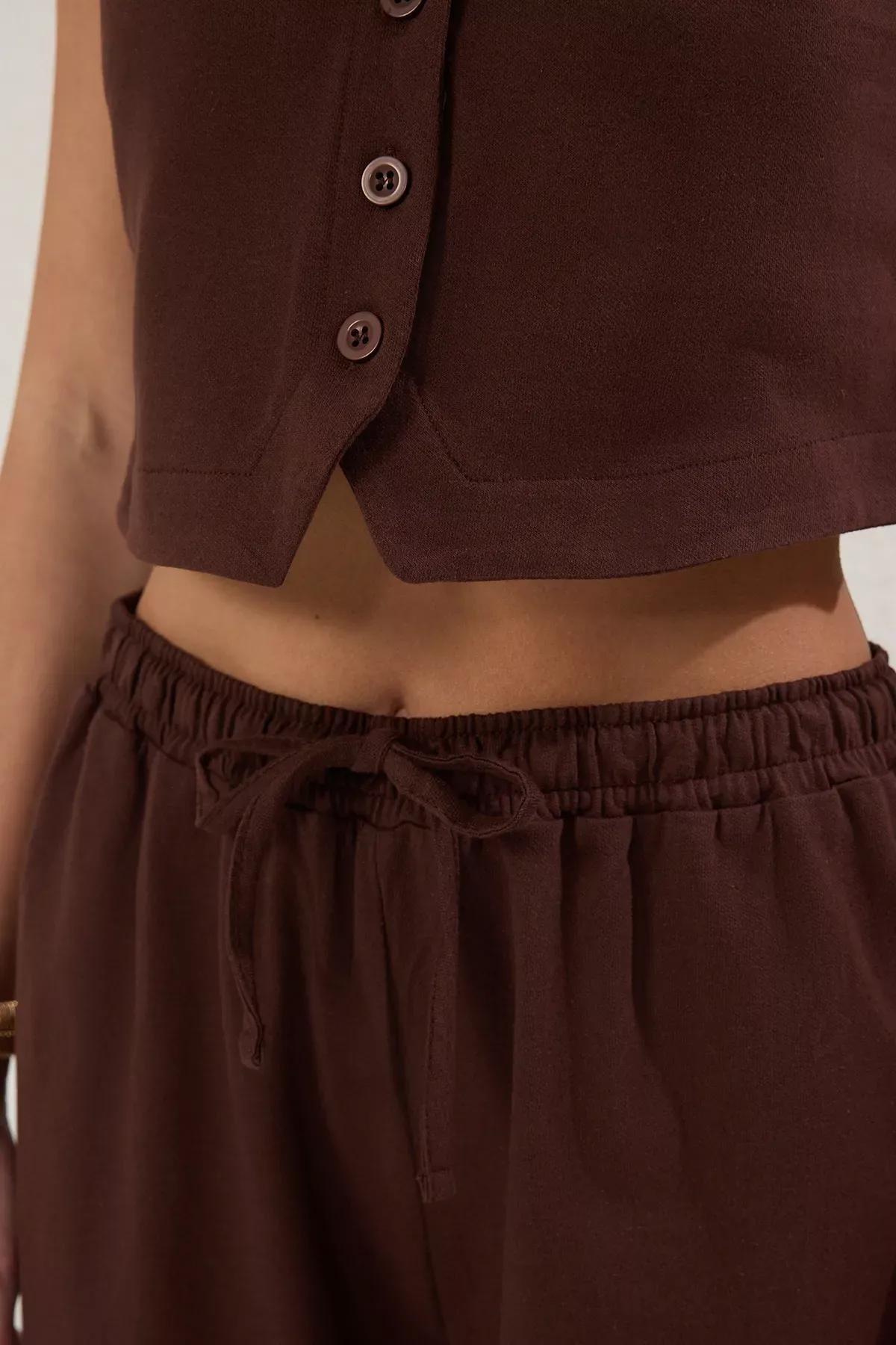 Brown Plain Wide Leg Knit Co-Ord Set, , large image number 2