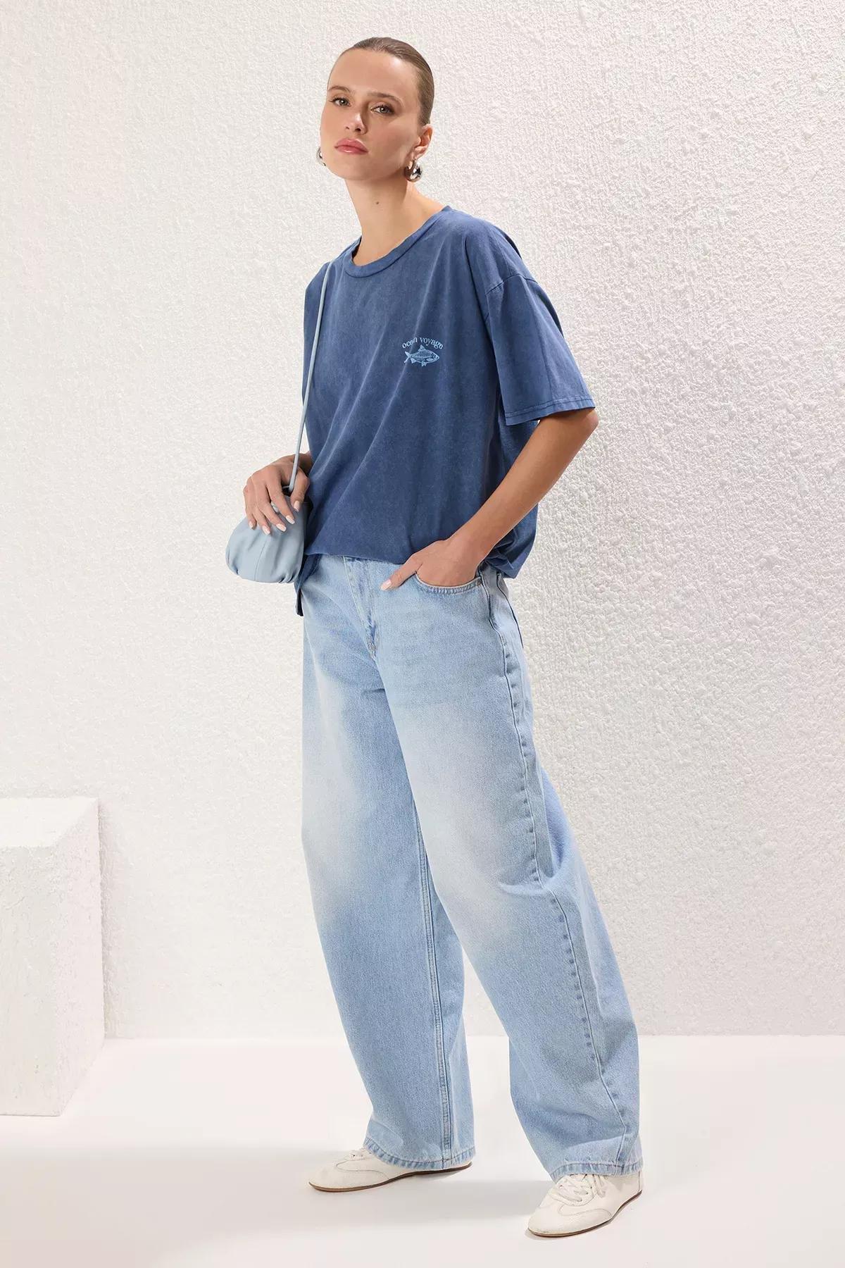 Blue Washed Back Printed T-Shirt, , large image number 0