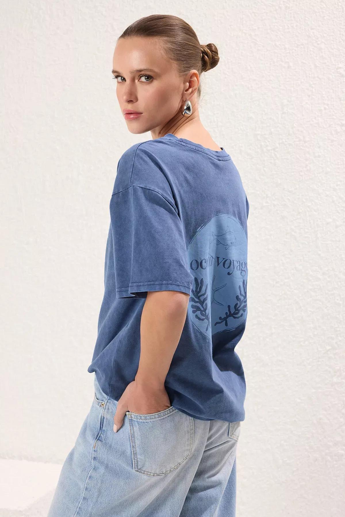 Blue Washed Back Printed T-Shirt, , large image number 1