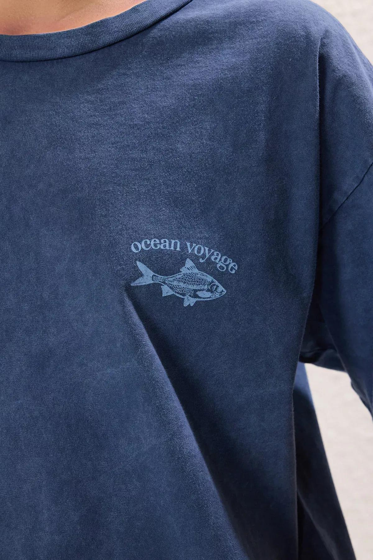 Blue Washed Back Printed T-Shirt, , large image number 2