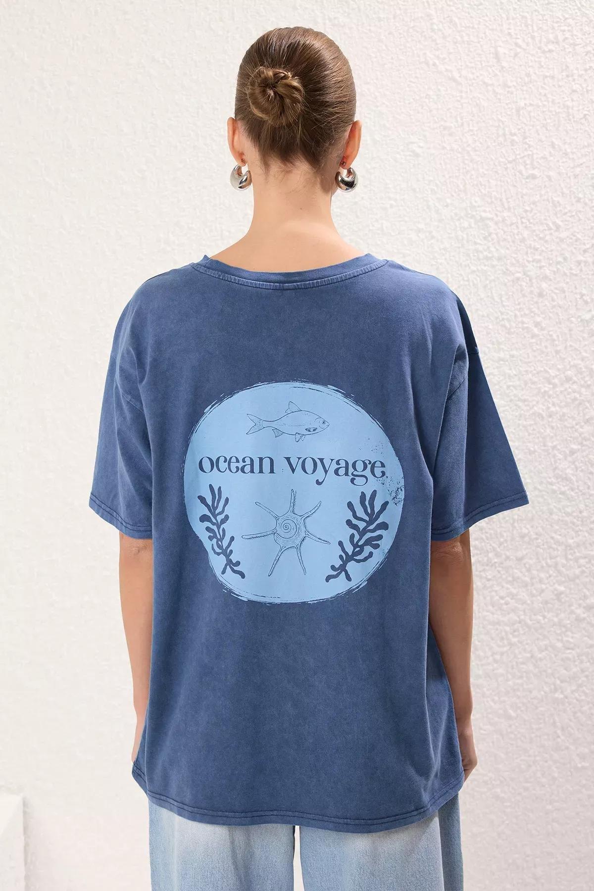 Blue Washed Back Printed T-Shirt, , large image number 3