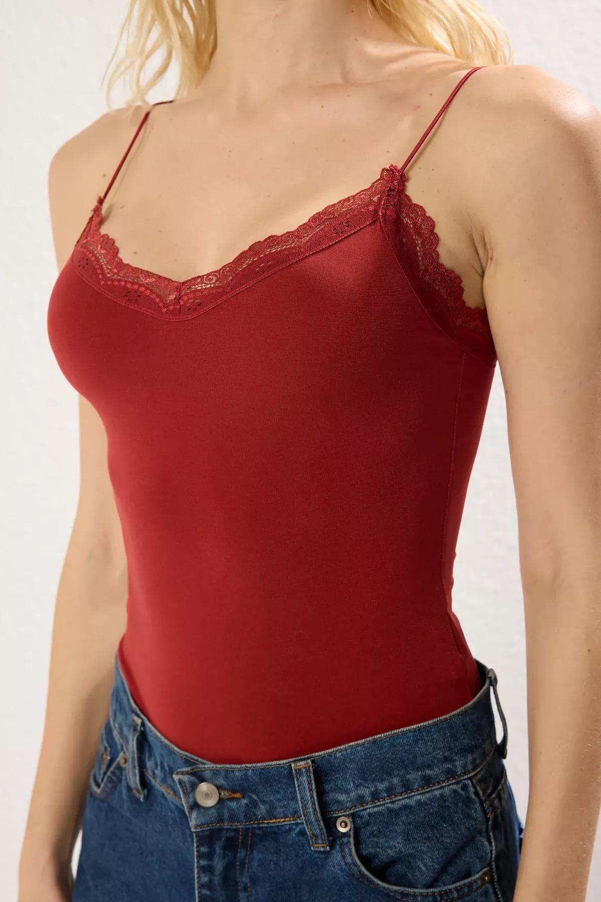 Red Lace Fitted Bodysuit, , large image number 2