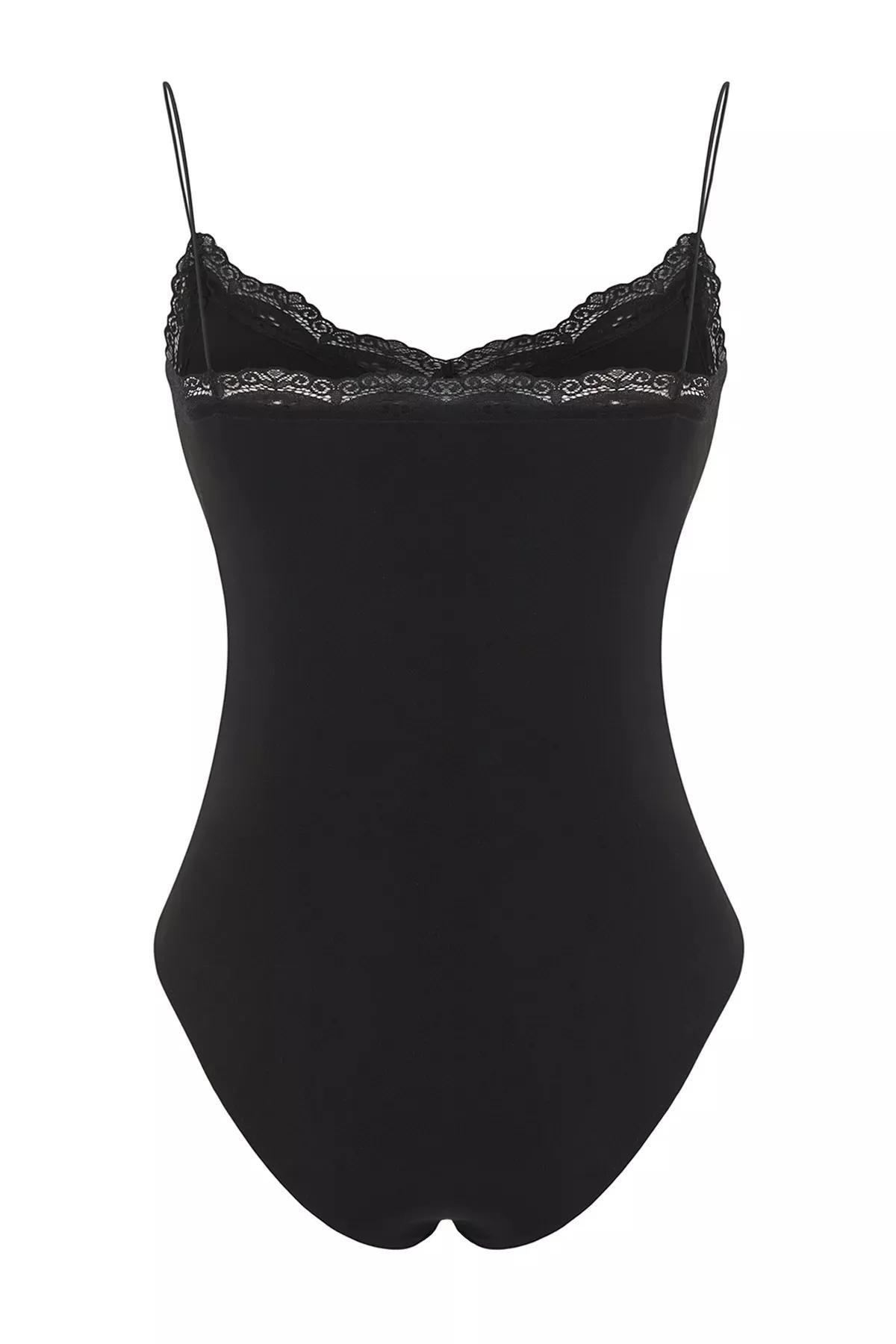 Black Lace Detail Snap Bodysuit, , large image number 5