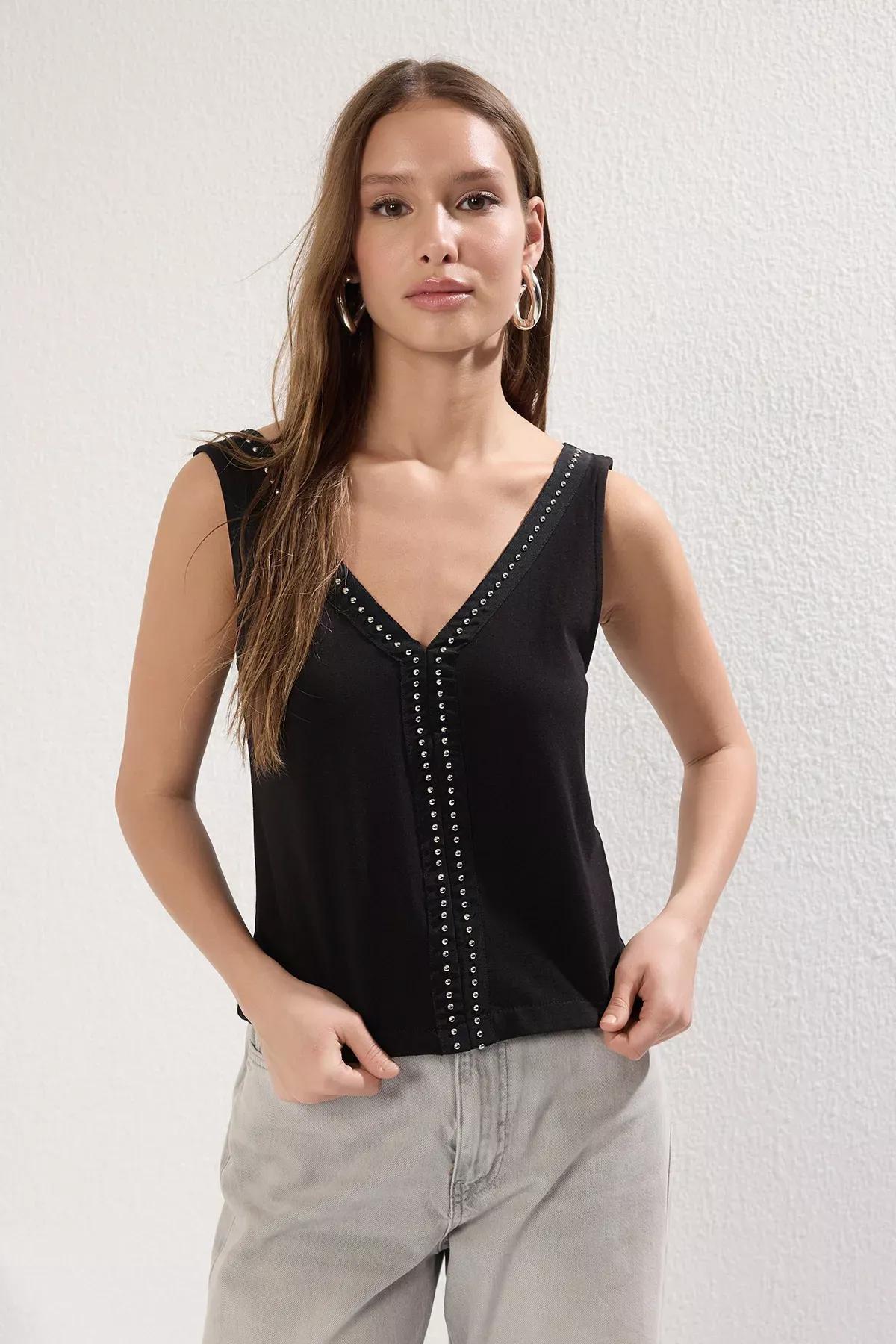 Black Stripe Detail Stretch Blouse, , large image number 0