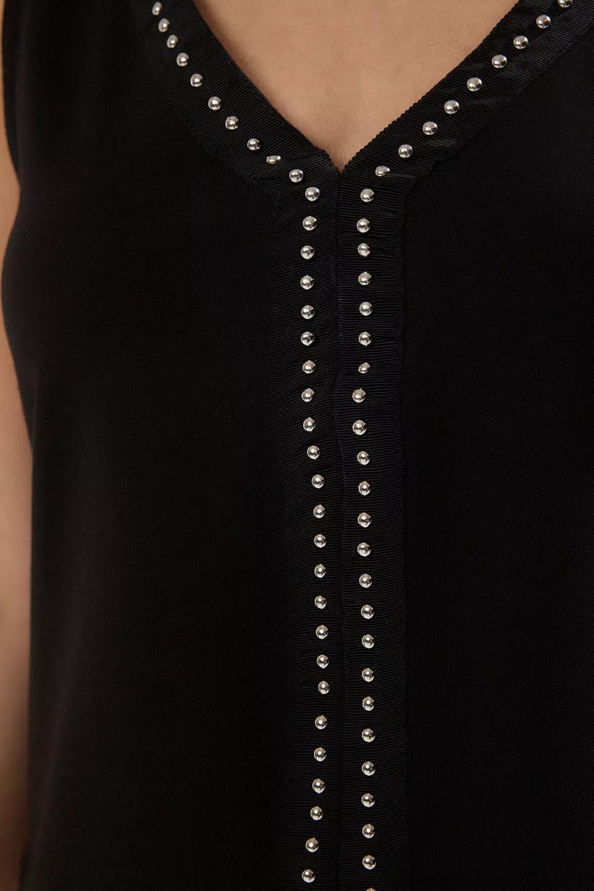 Black Stripe Detail Stretch Blouse, , large image number 2