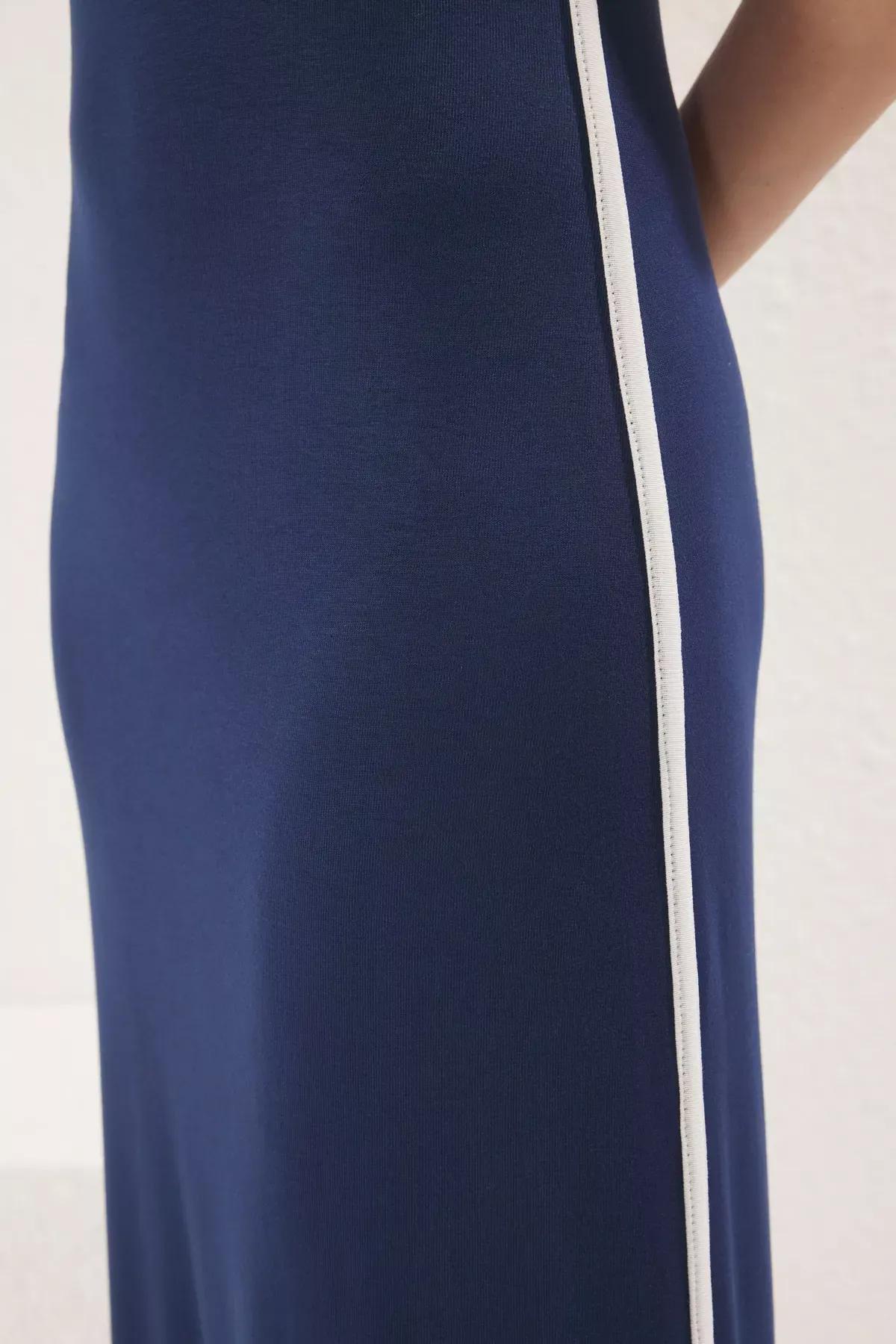 Navy Colour Block Maxi Knit Dress, Navy blue, large image number 3