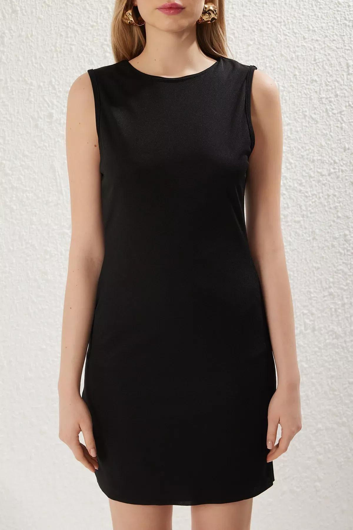 Black Plain Drape Mini Knit Dress, , large image number 2