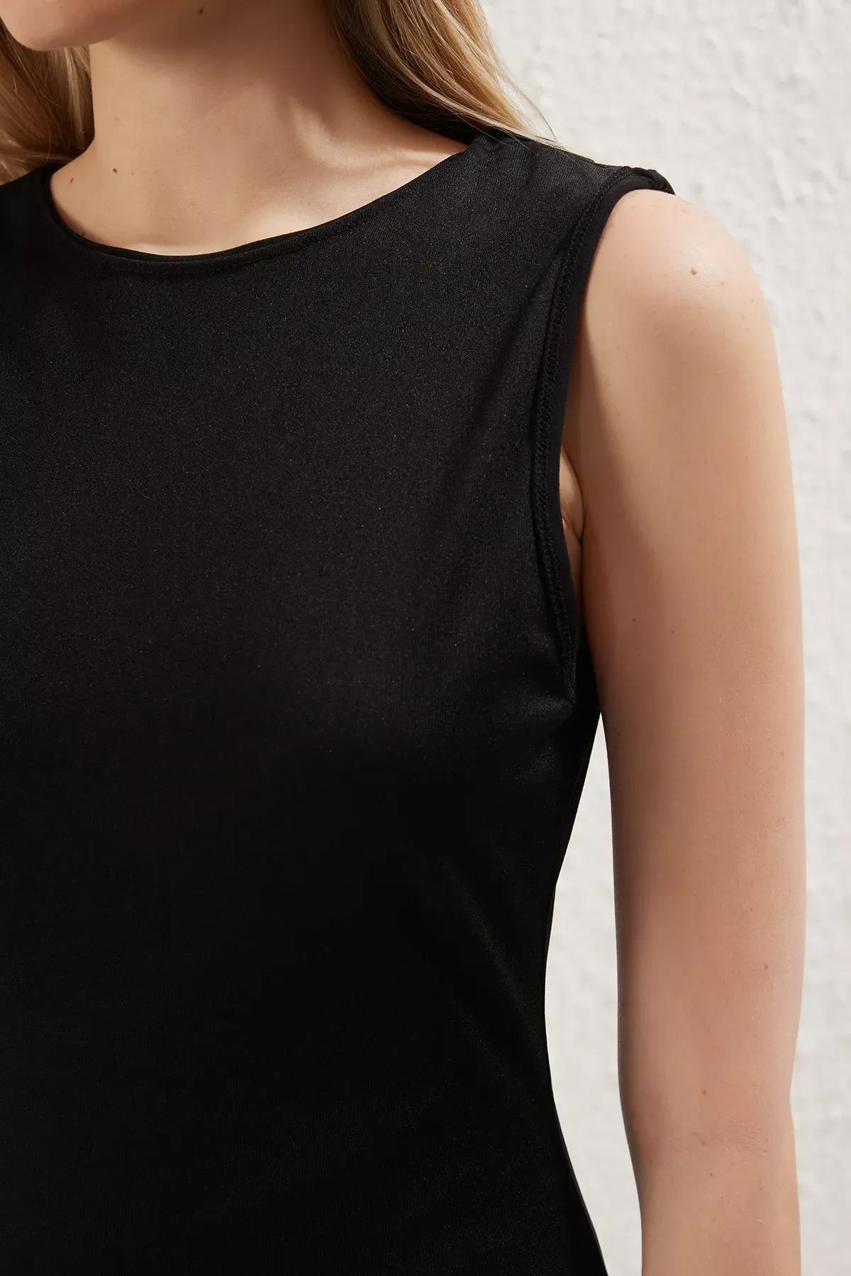 Black Plain Drape Mini Knit Dress, , large image number 3