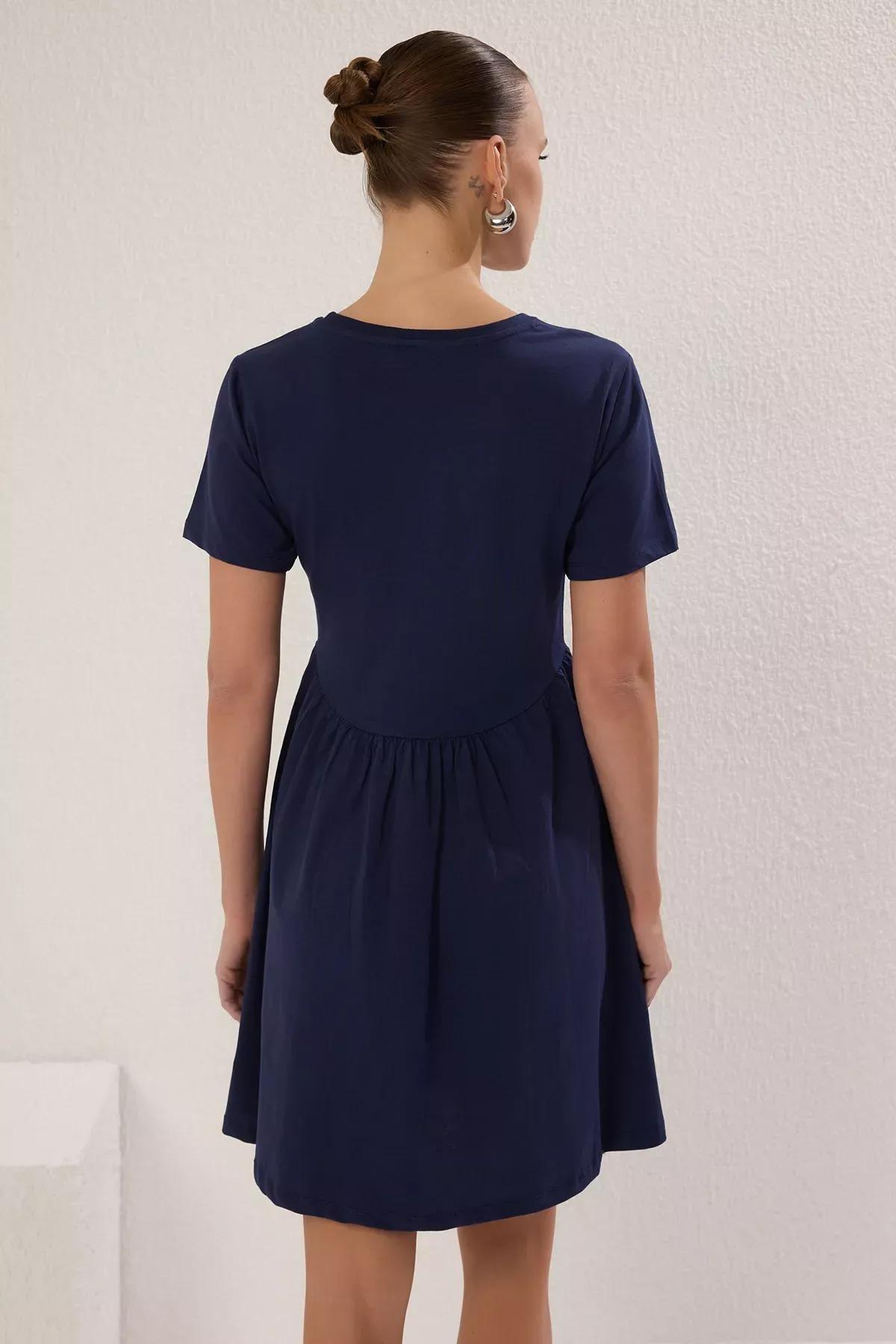 Navy Plain Mini Dress, Navy blue, large image number 3