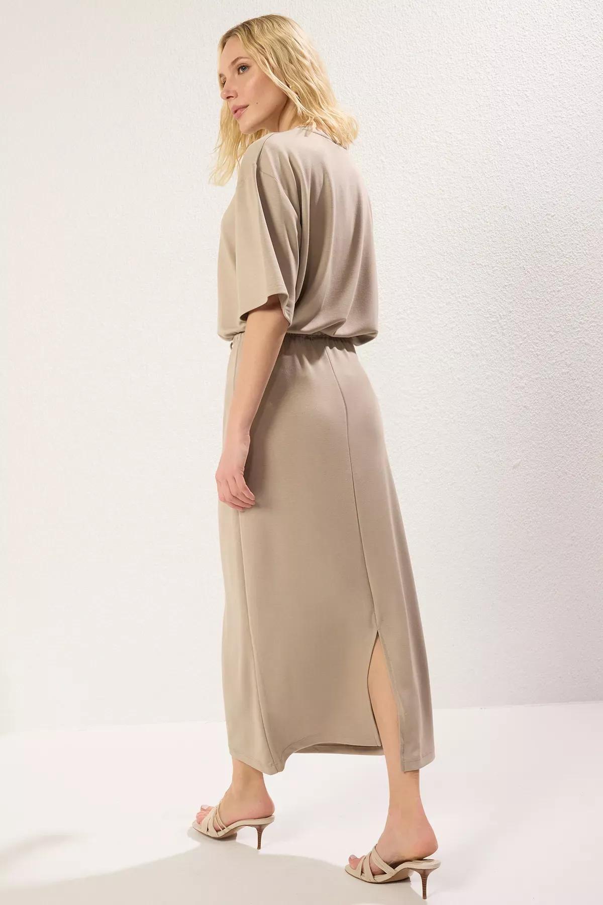 Beige Soft Tie Maxi Skirt, , large image number 1