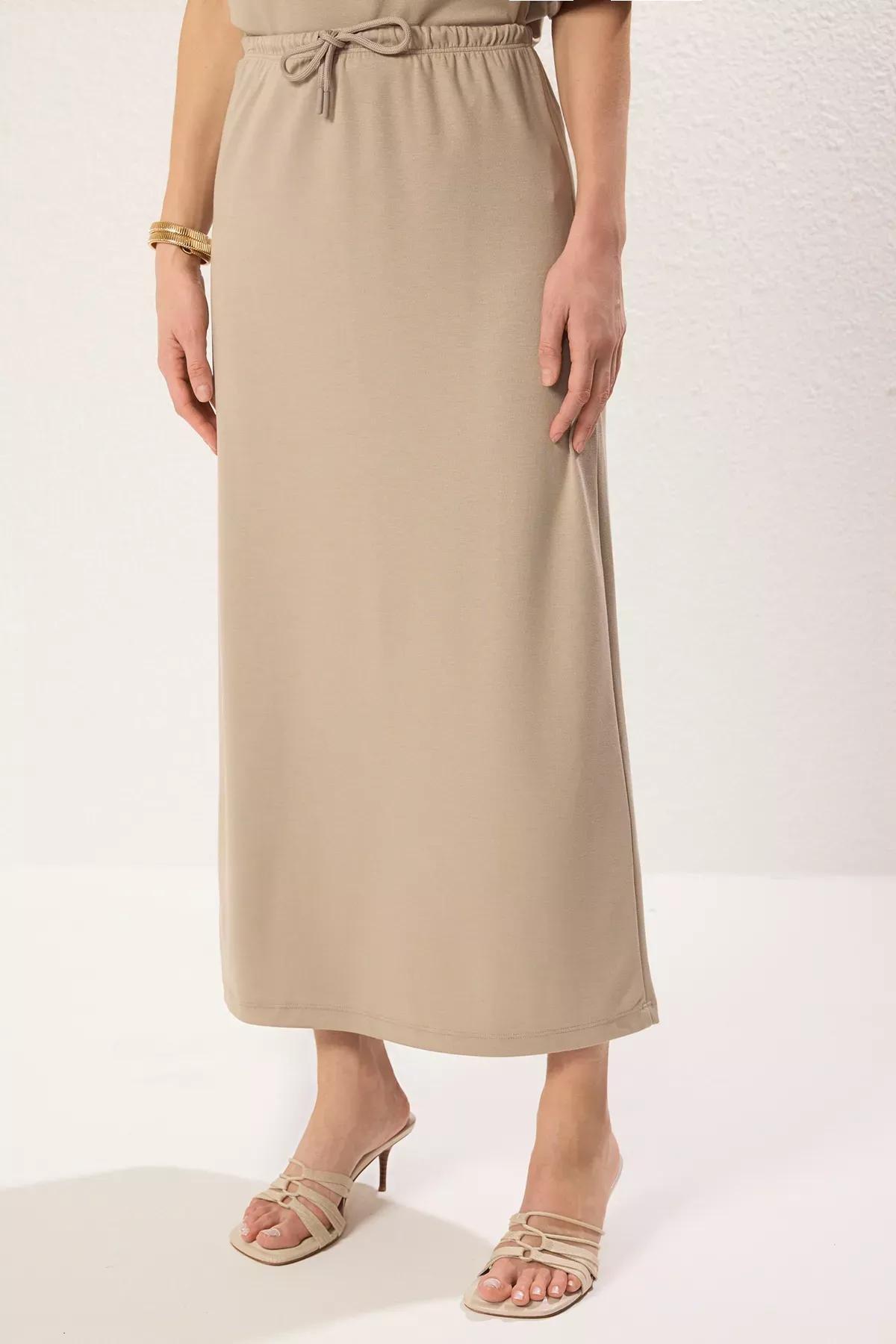 Beige Soft Tie Maxi Skirt, , large image number 2