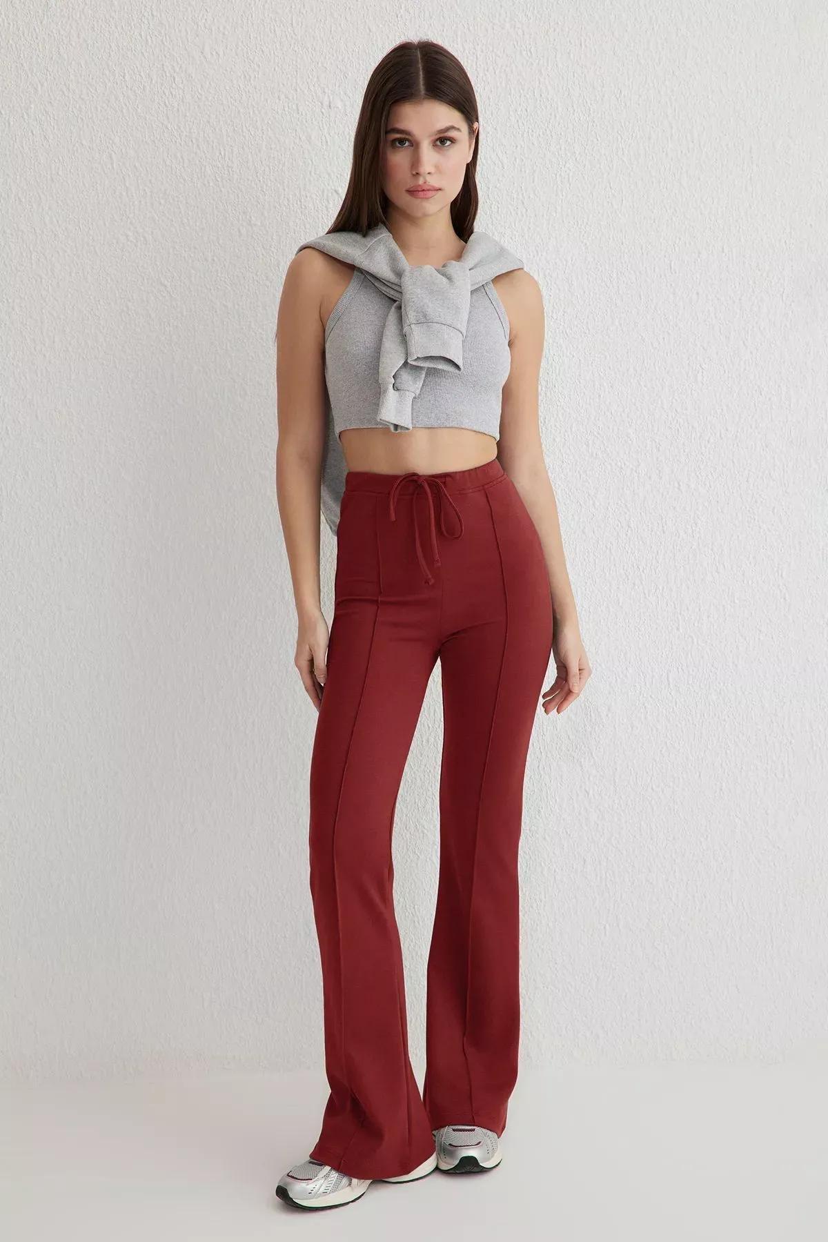 Red Detailed Wide Leg Trousers, Tile, large image number 0