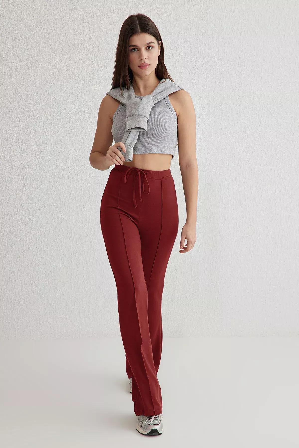 Red Detailed Wide Leg Trousers, Tile, large image number 1