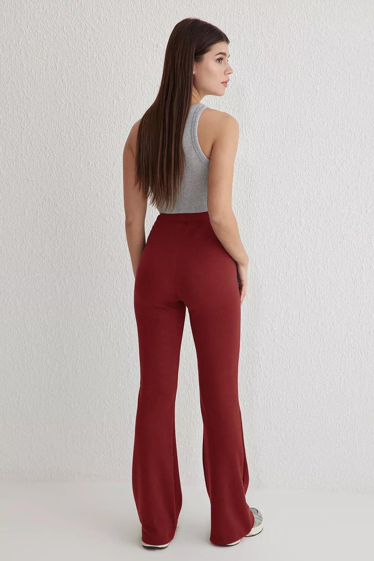 Red Detailed Wide Leg Trousers, Tile, large image number 4