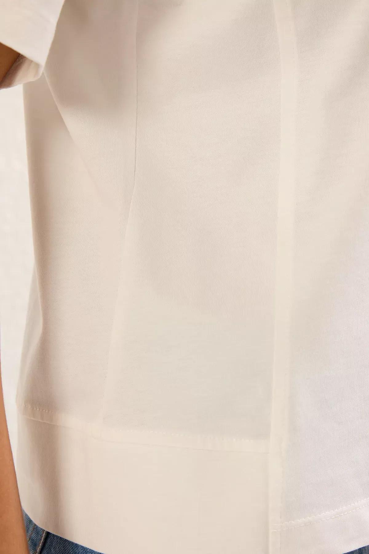 Beige Stitch Detail Relaxed T-Shirt, Ecru, large image number 3