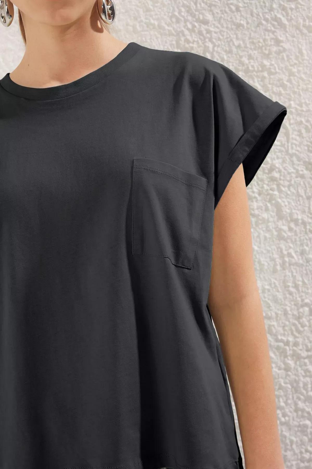 Grey Relaxed Fit Pocket T-Shirt, , large image number 2