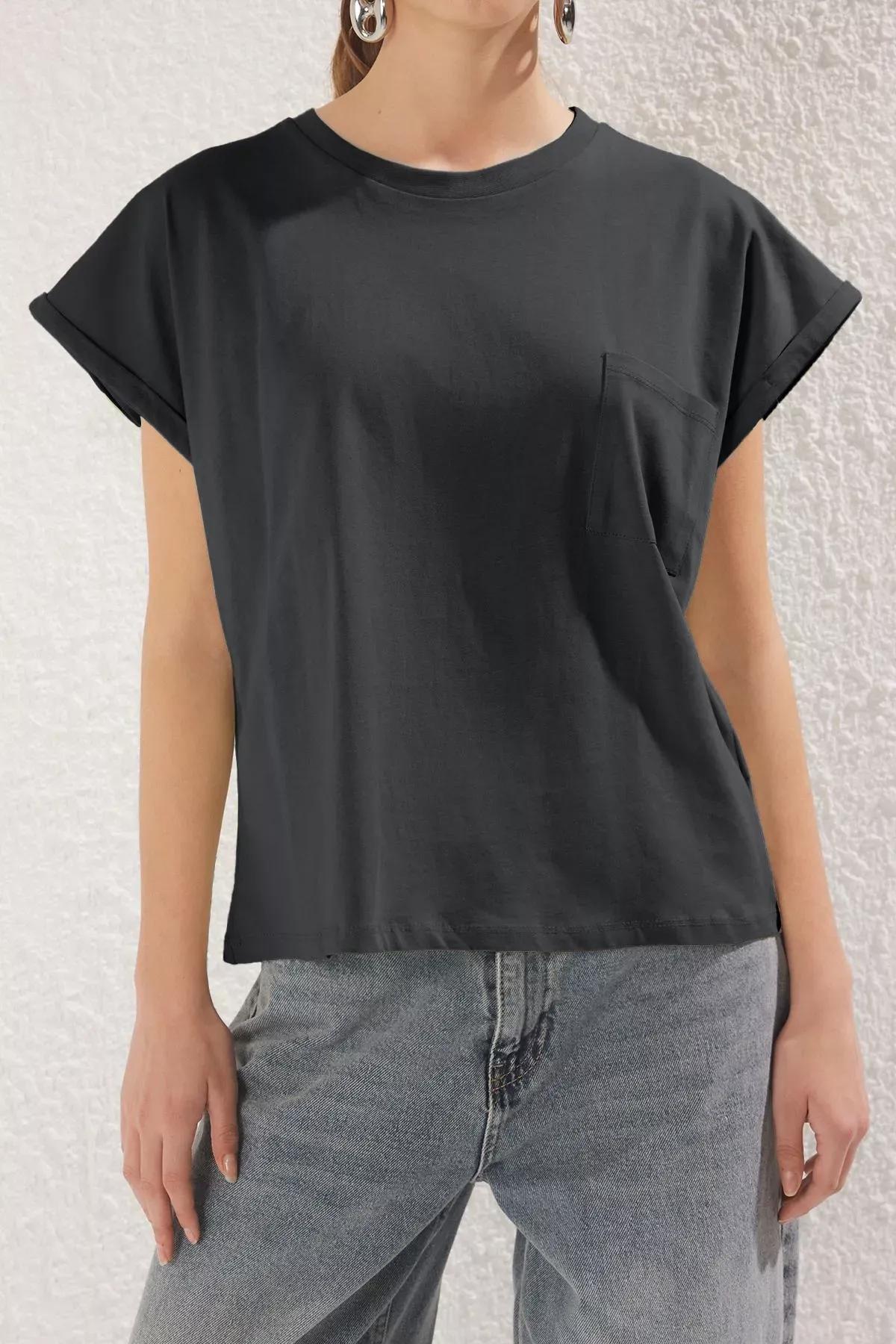 Grey Relaxed Fit Pocket T-Shirt, , large image number 3