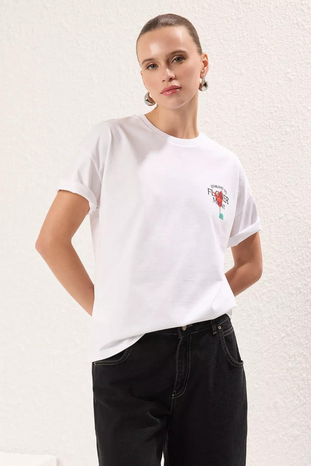 White Oversize Back Printed T-Shirt, White, large image number 0