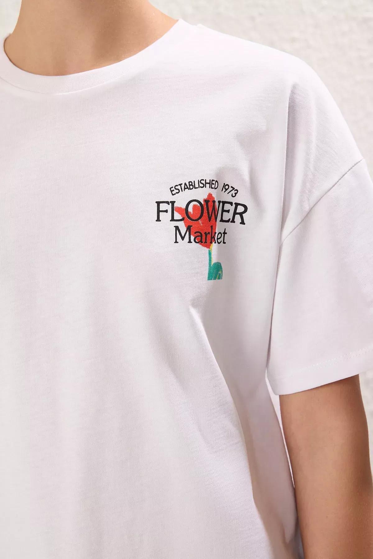 White Oversize Back Printed T-Shirt, White, large image number 2