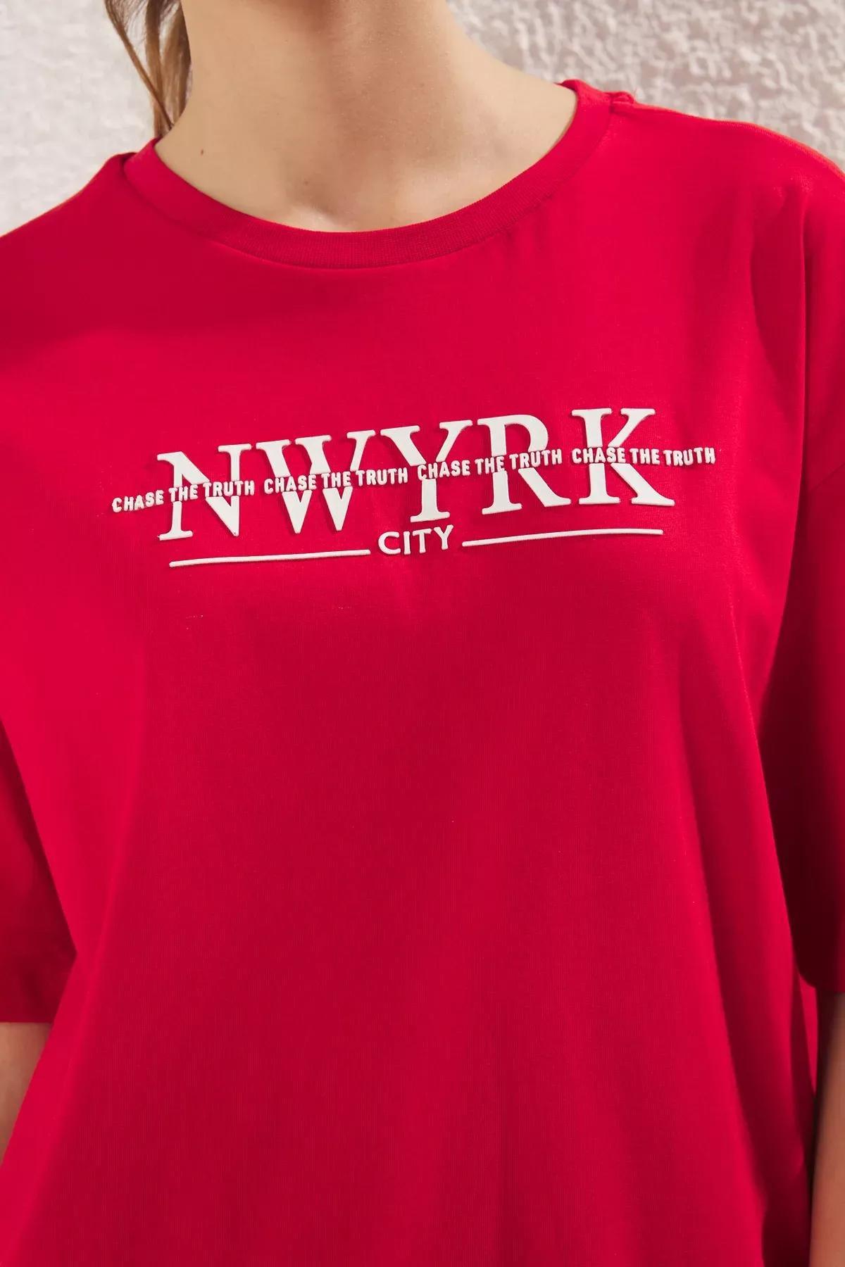 Red Oversize Printed T-Shirt, Red, large image number 1
