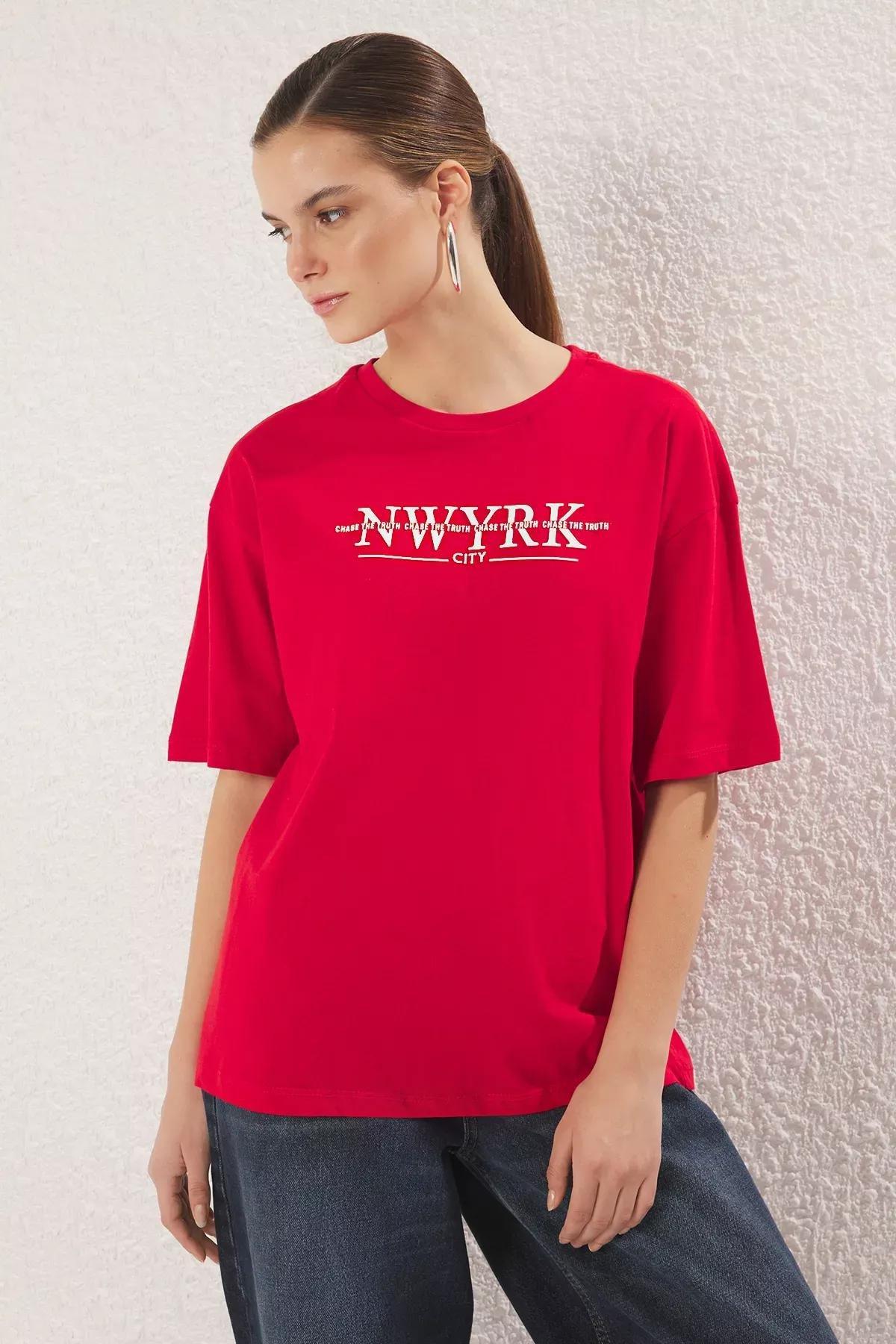 Red Oversize Printed T-Shirt, Red, large image number 2