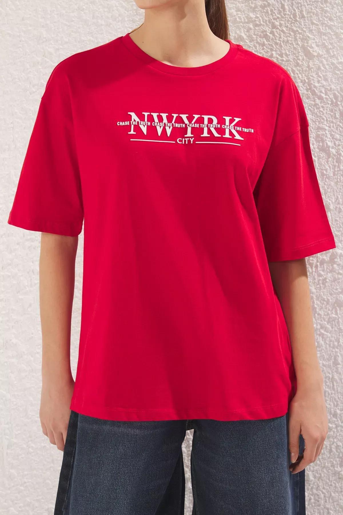 Red Oversize Printed T-Shirt, Red, large image number 3