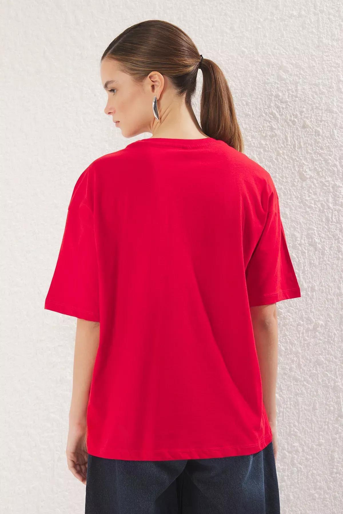 Red Oversize Printed T-Shirt, Red, large image number 4