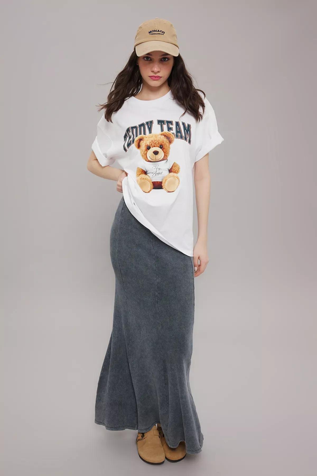 White Oversize Teddy Bear T-Shirt, White, large image number 1