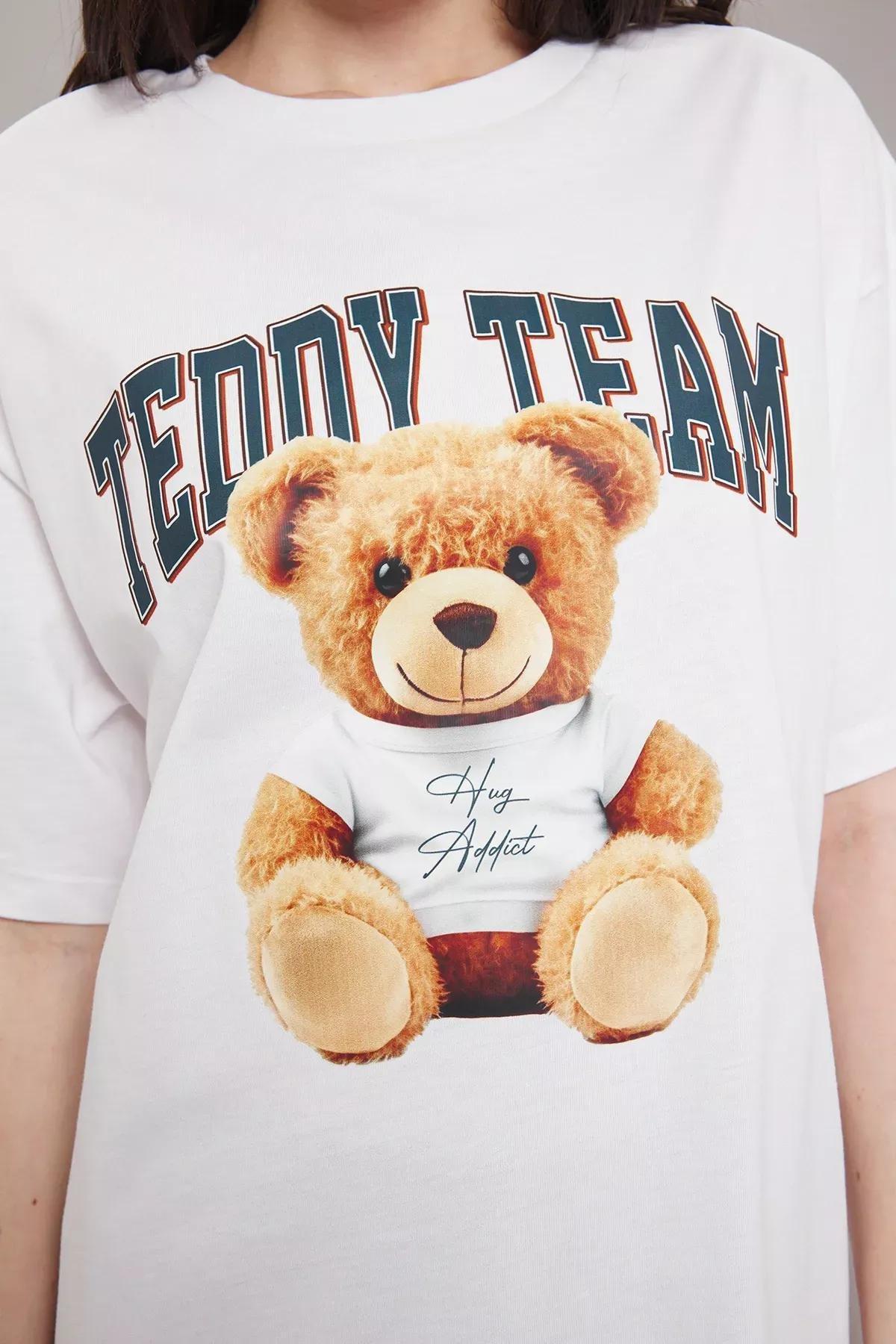 White Oversize Teddy Bear T-Shirt, White, large image number 2