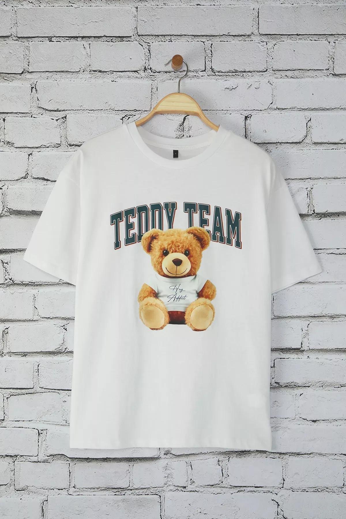 White Oversize Teddy Bear T-Shirt, White, large image number 4