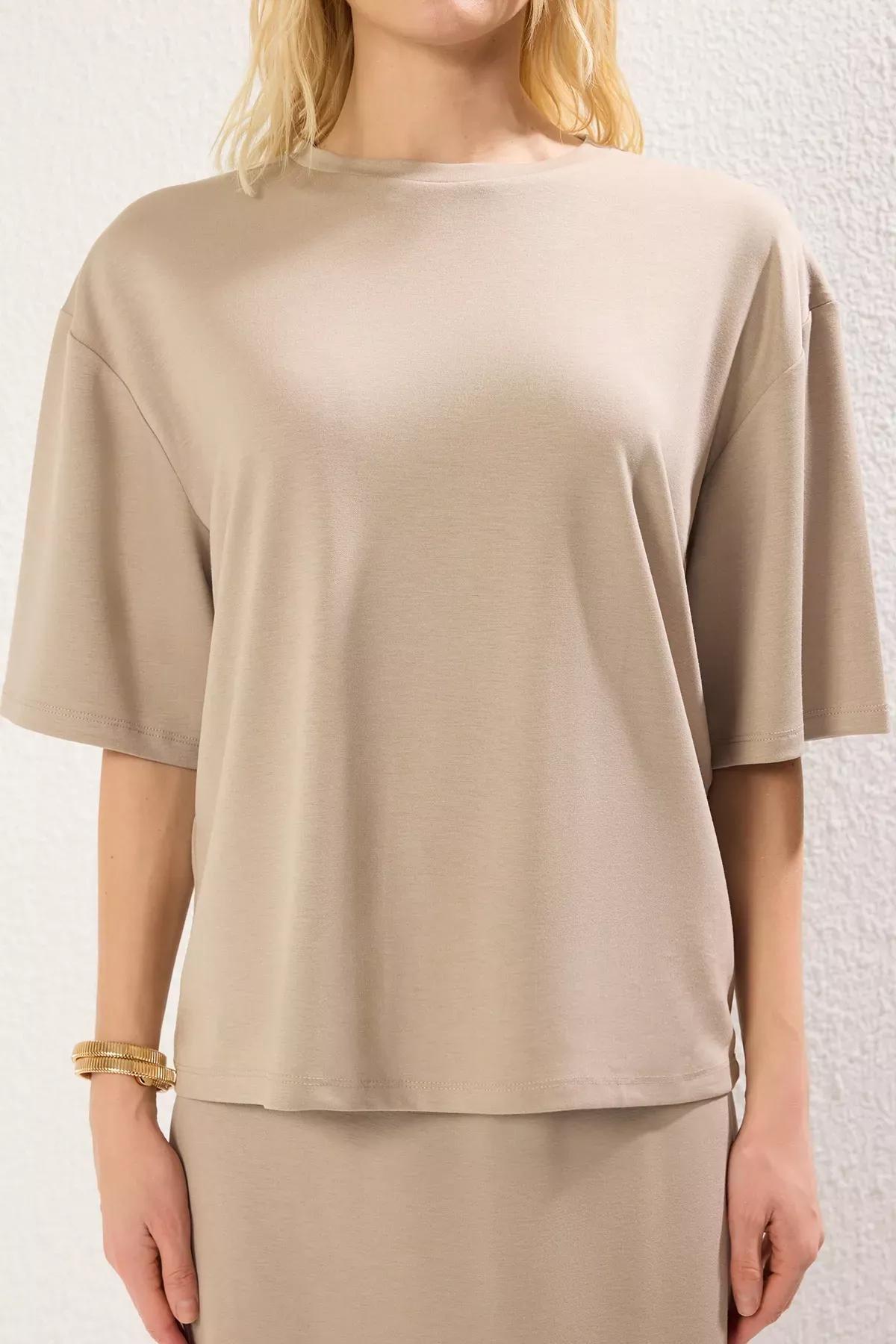 Beige Relaxed Soft Touch T-Shirt, , large image number 3