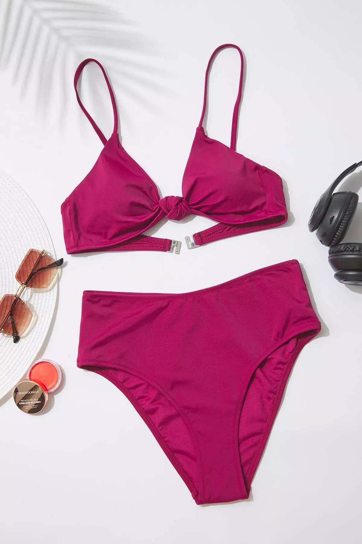 Purple Triangle High-Waist Bikini Set, , large image number 1