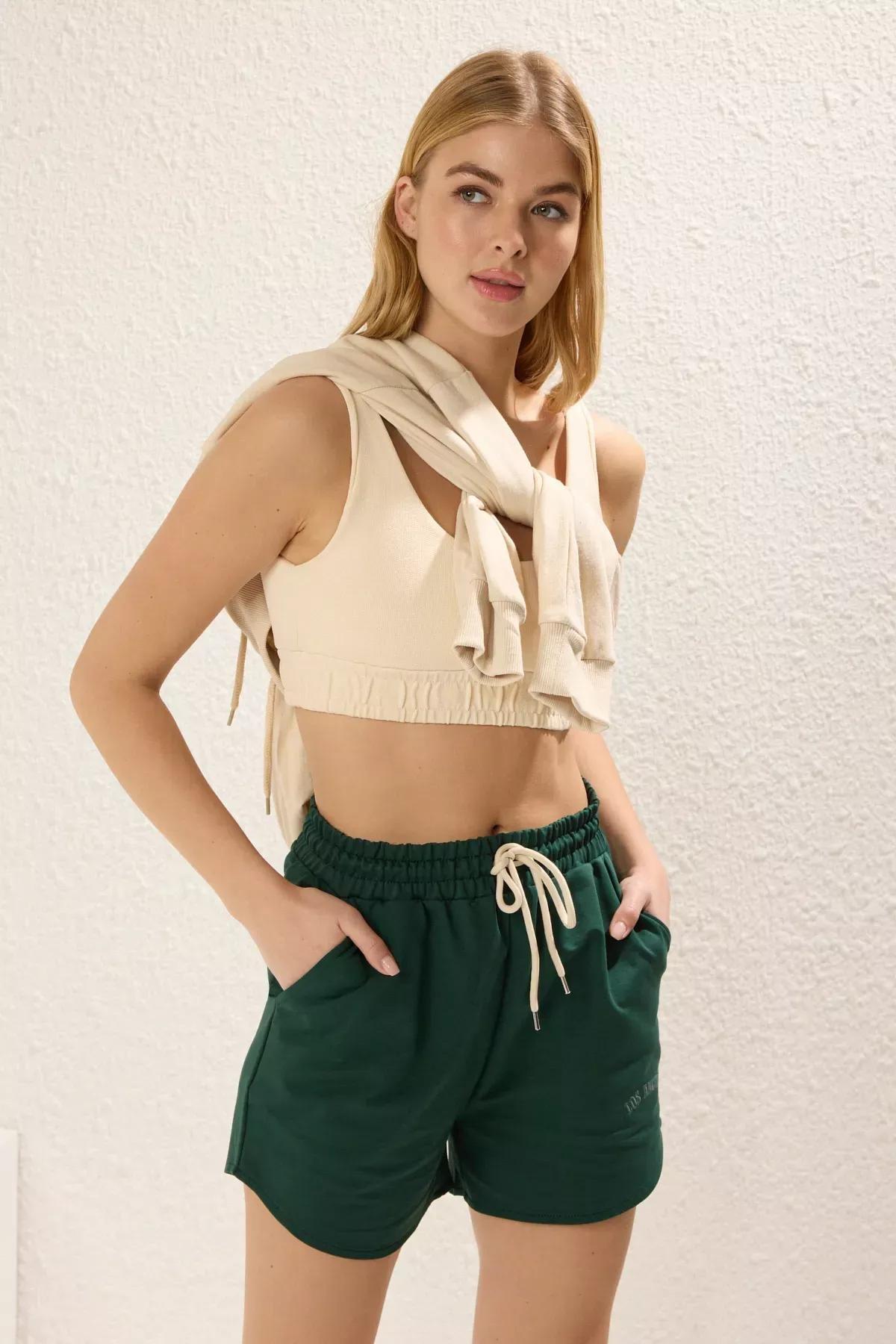 Green Embroidered Short Shorts, , large image number 2