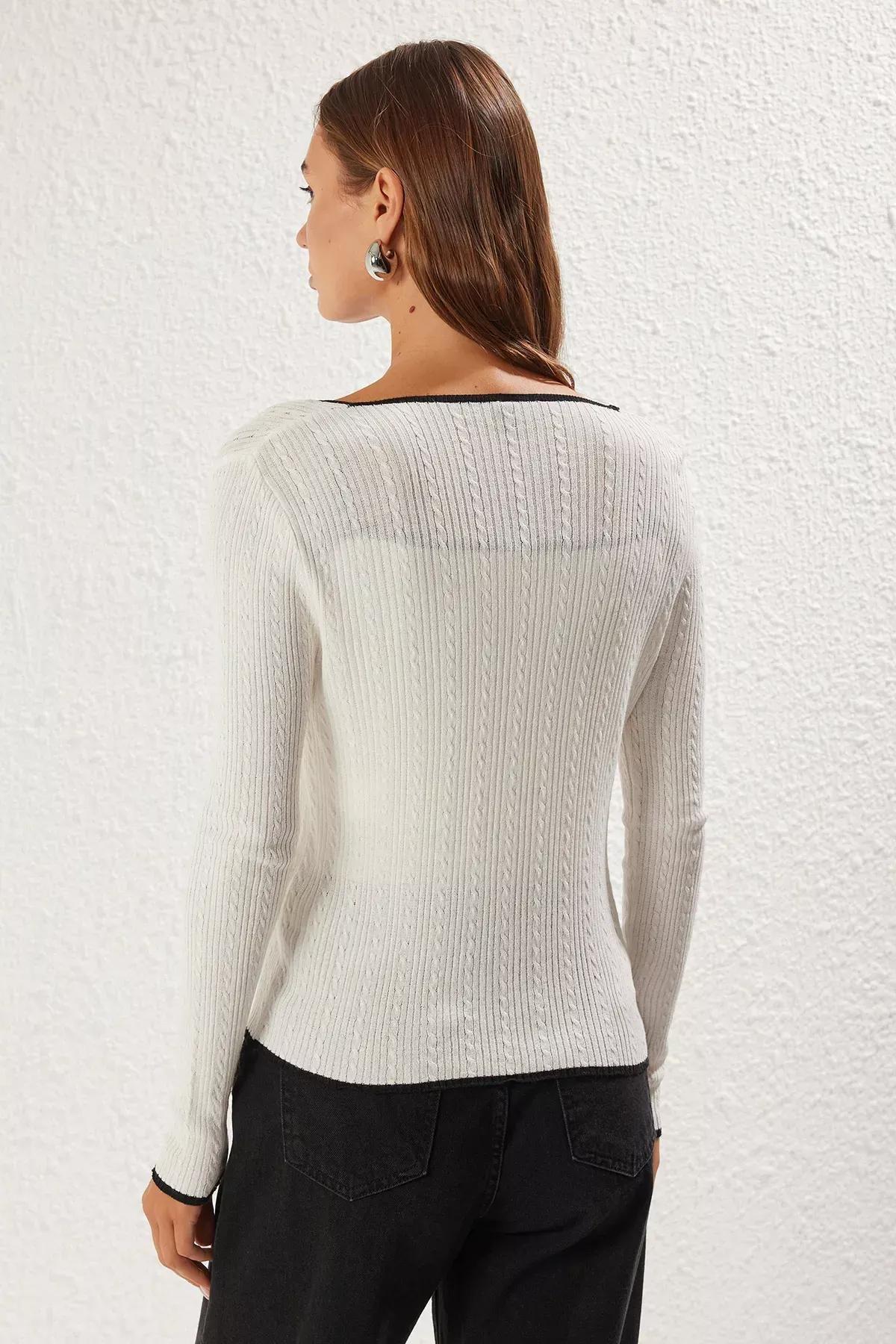 Beige Ribbon Knitted Cardigan, , large image number 4