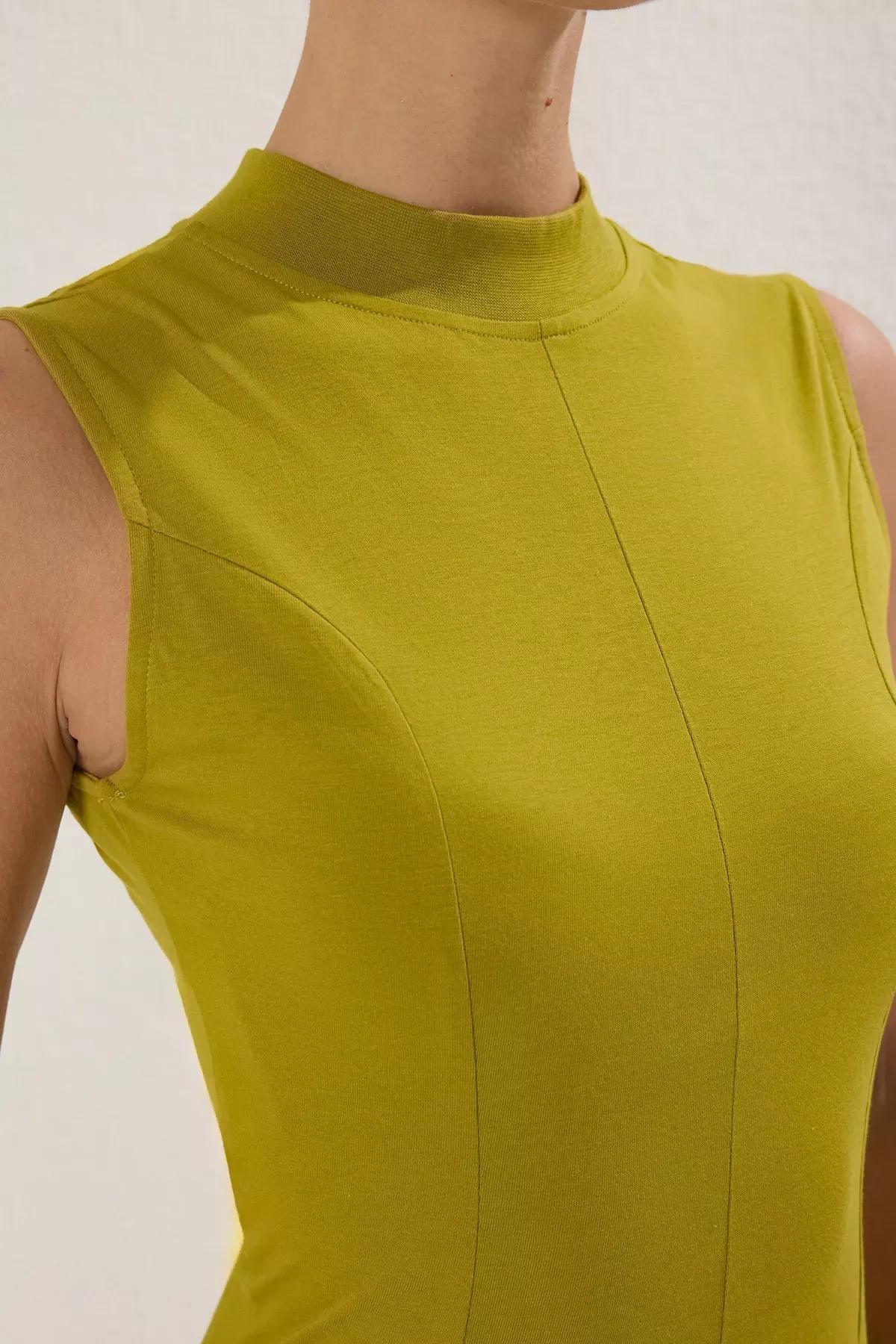 Green Collar A-Line Flare Maxi Knit Dress, OIL GREEN, large image number 2