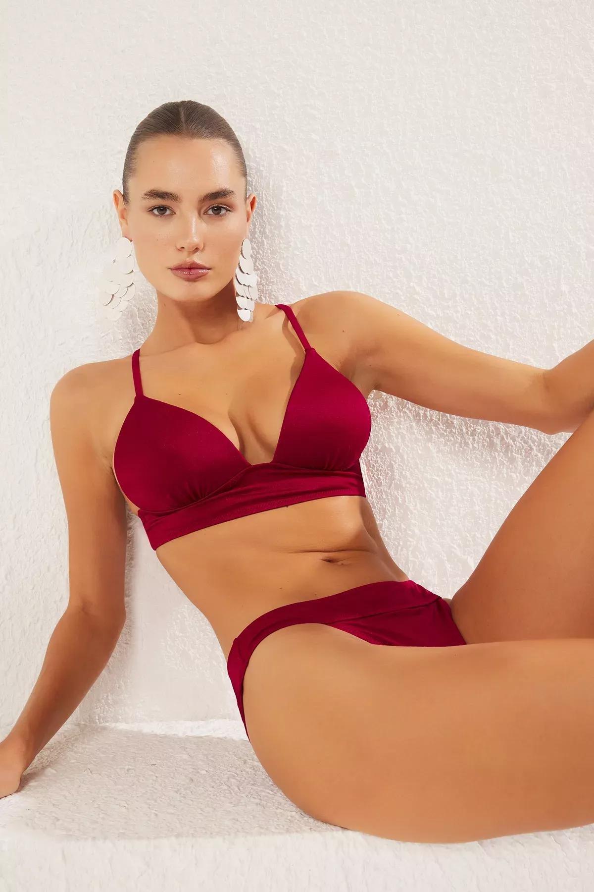 Red Triangle Shiny Brazilian Bikini, , large image number 1