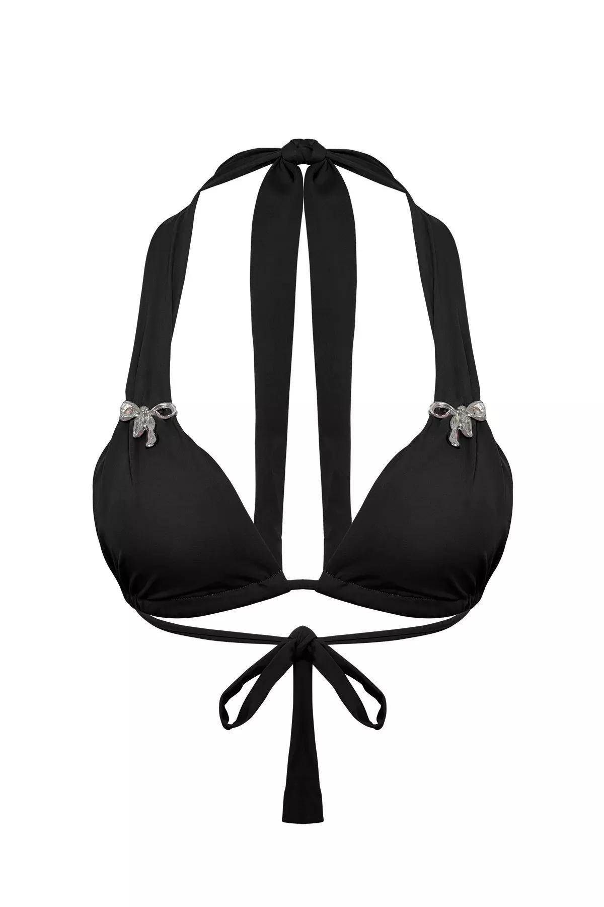 Black Triangle Bow Accessorized Bikini Top, , large image number 4
